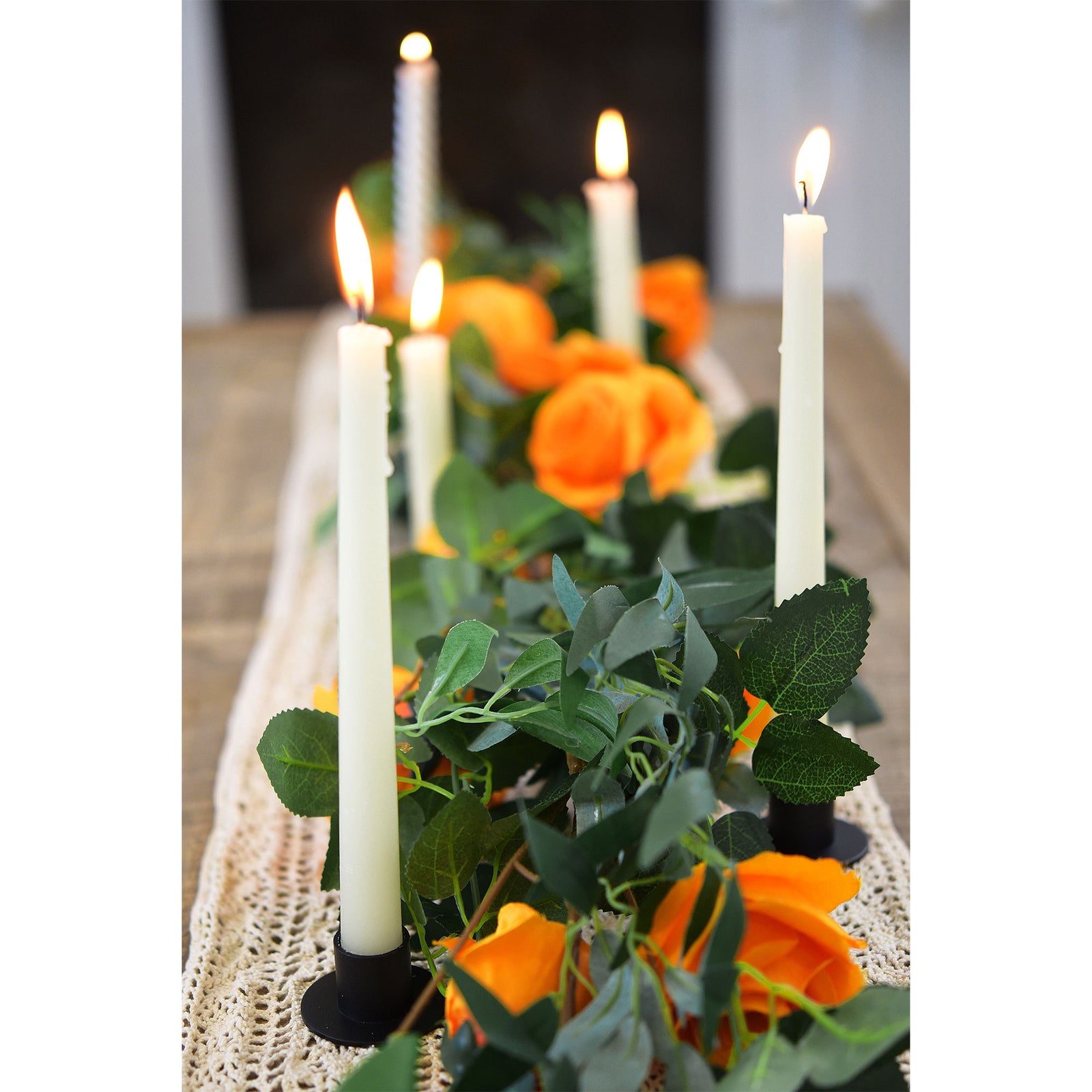 4 Black Plated Iron Candle Holders with Round Base for Taper Wax Candlesticks