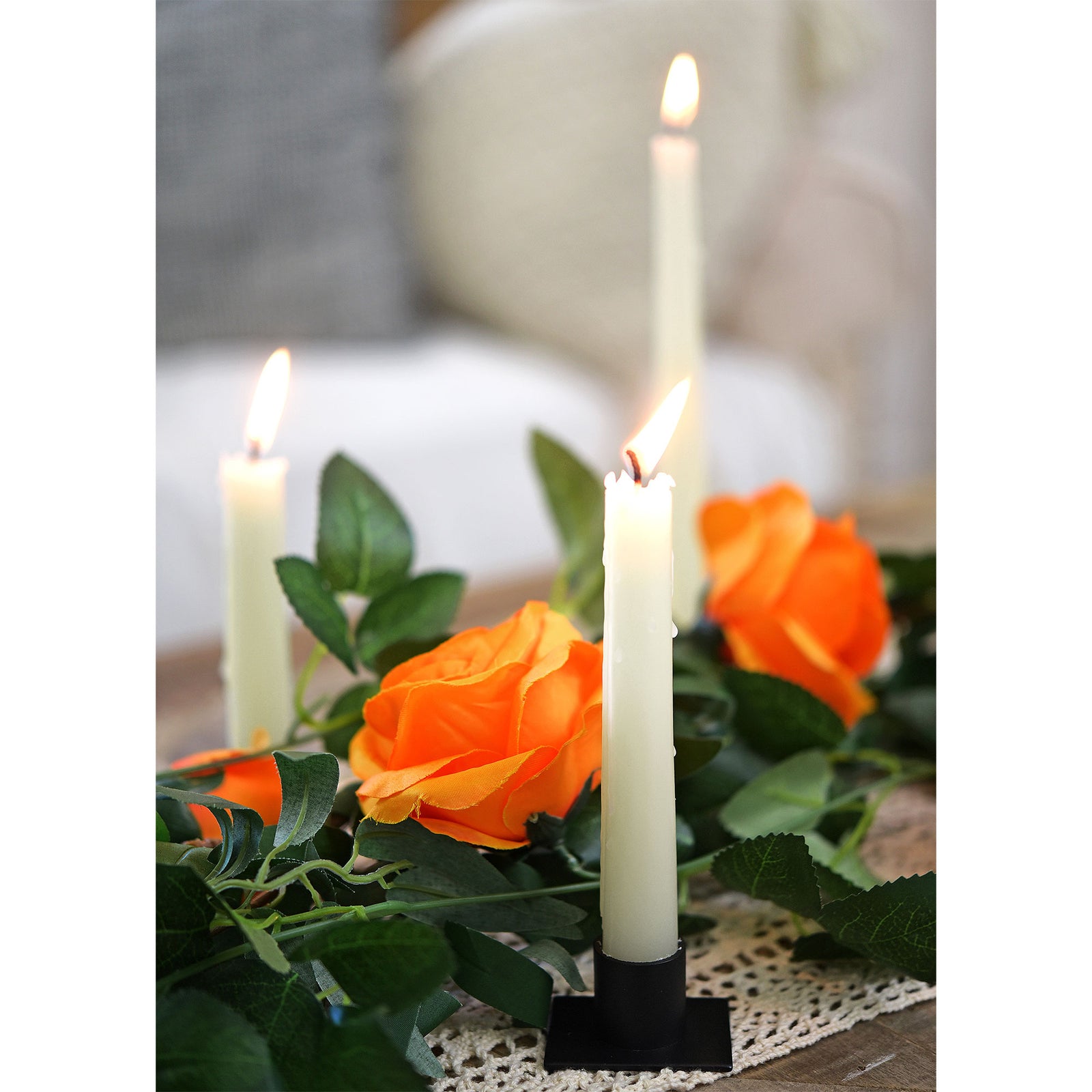 4 Black Plated Iron Candle Holders with Square Base for Taper Wax Candlesticks