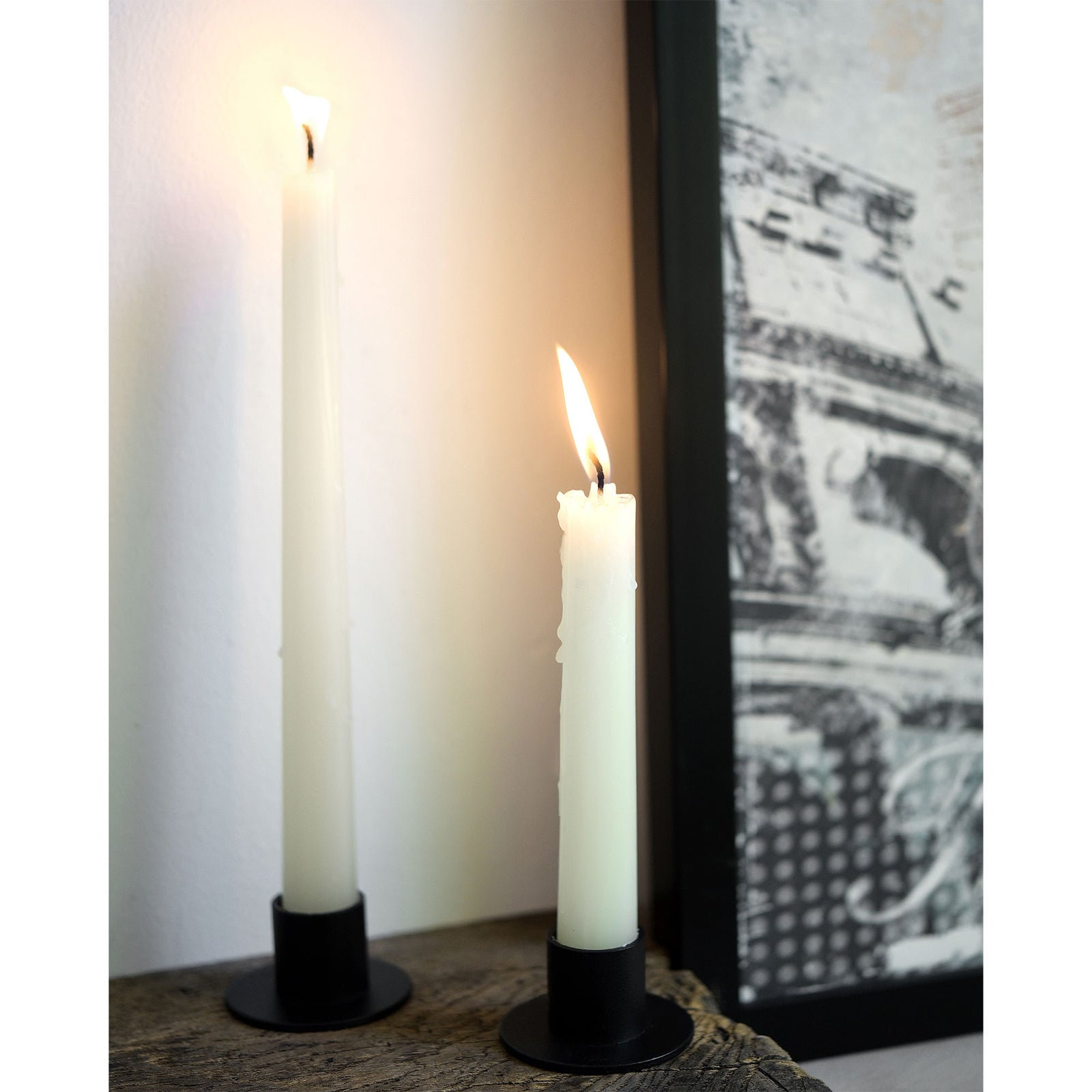 4 Black Plated Iron Candle Holders with Round Base for Taper Wax Candlesticks