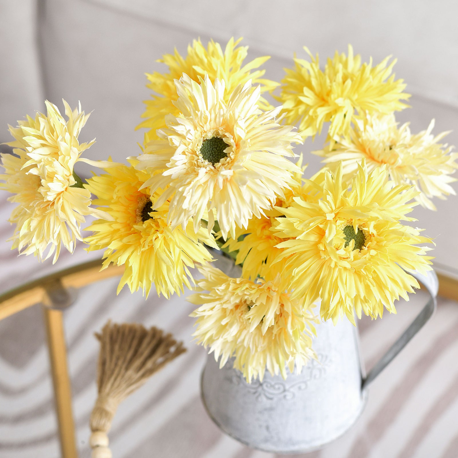 Golden Sand Mix Spider Gerbera Daisies Silk Flowers Real Looking Artificial flowers Home Décor 16.5'' (6 Stems) FiveSeasonStuff