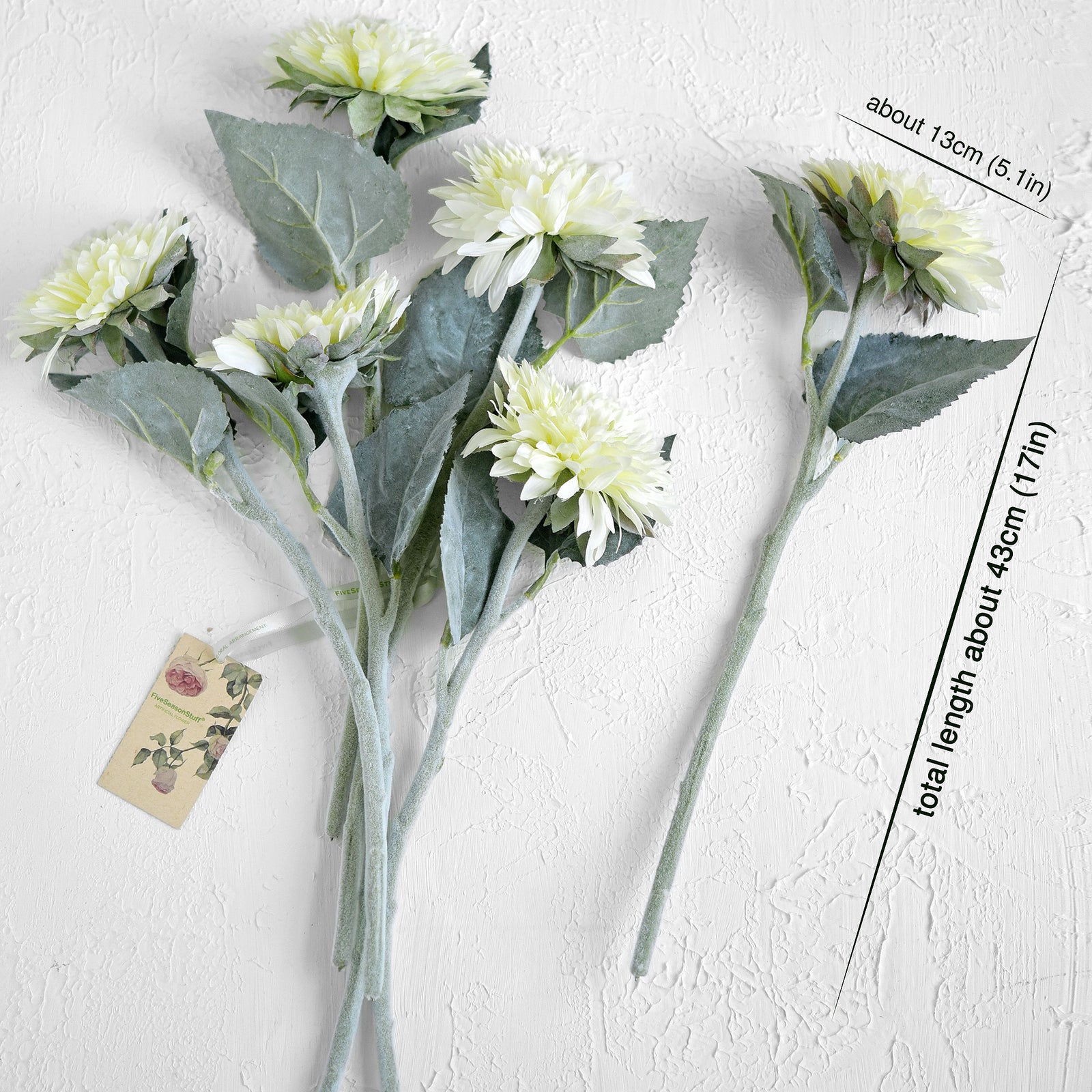 Artificial Sunflowers, Floral White Flowers Bouquet (6 Single Stems) -FiveSeasonStuff