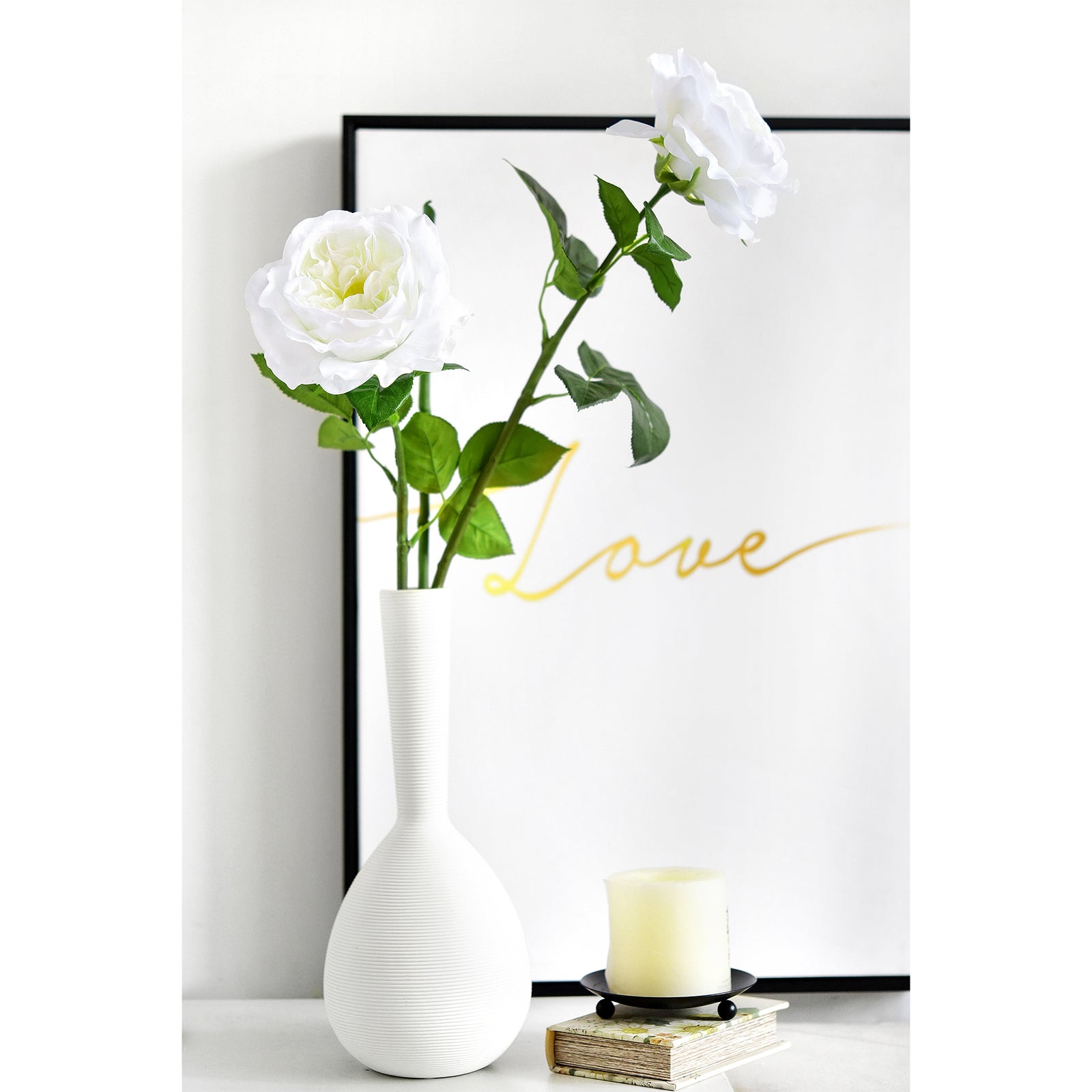 White Smoke Real Touch Garden Roses Large Blooms 2 Long Stems