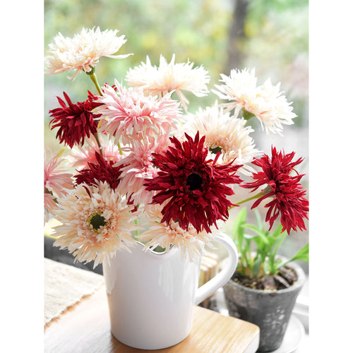 Faded Red Mix Spider Gerbera Daisies Silk Flowers Real Looking Artificial flowers Home Décor 16.5'' (9 Stems) FiveSeasonStuff
