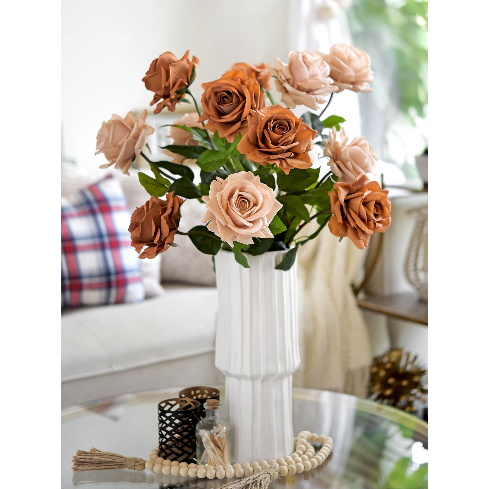 6 Long Stems Rust Orange Real Touch Garden Roses Large Blooms