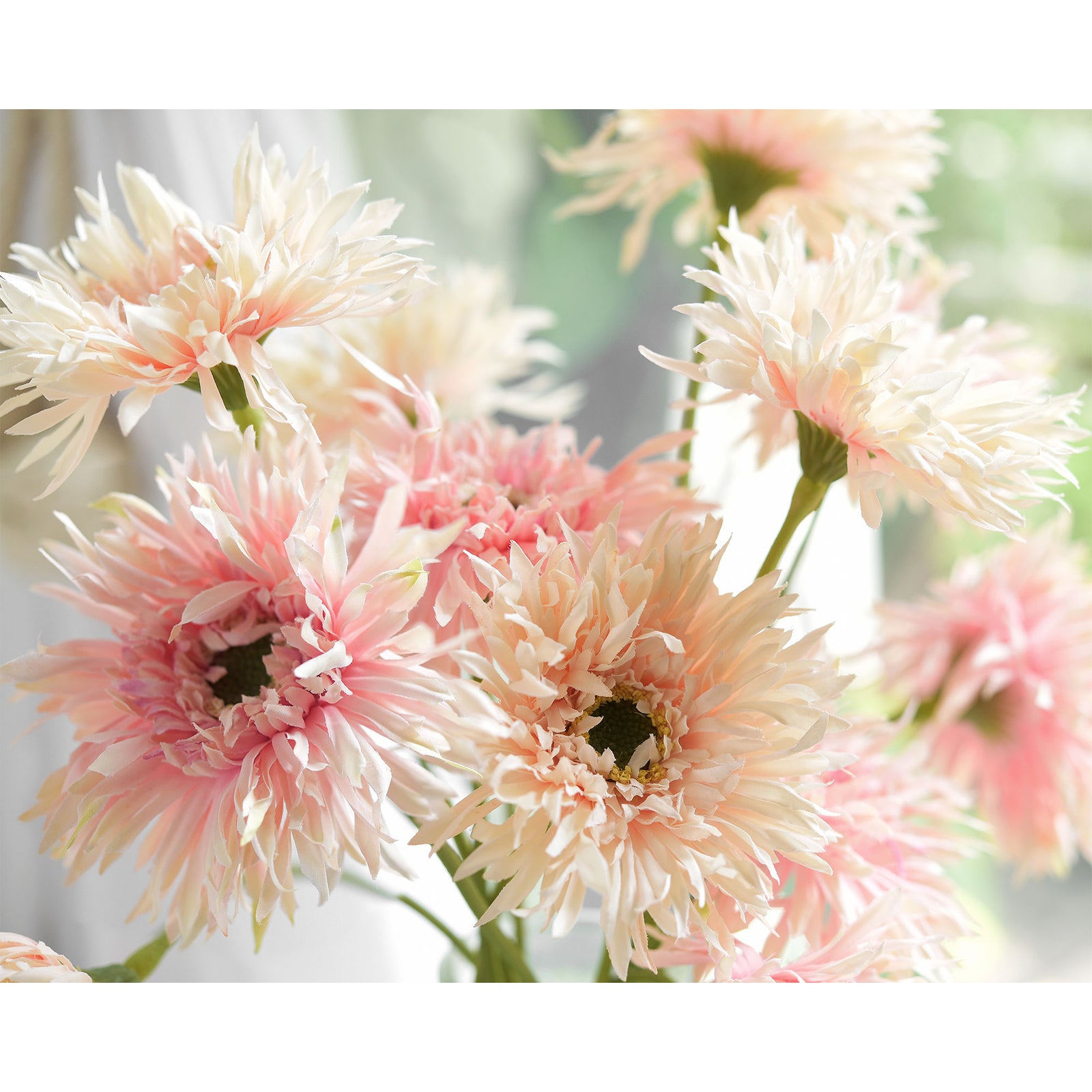 Mandys Pink Mix Spider Gerbera Daisies Silk Flowers Real Looking Artificial flowers Home Décor 16.5'' (6 Stems) FiveSeasonStuff