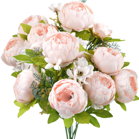 Soft Peach Pink Vintage Artificial Peonies Silk Flowers and Hydrangeas for Wedding Bridal Home Decor – Beautiful Floral Centerpiece Bouquet (Tender Petal)