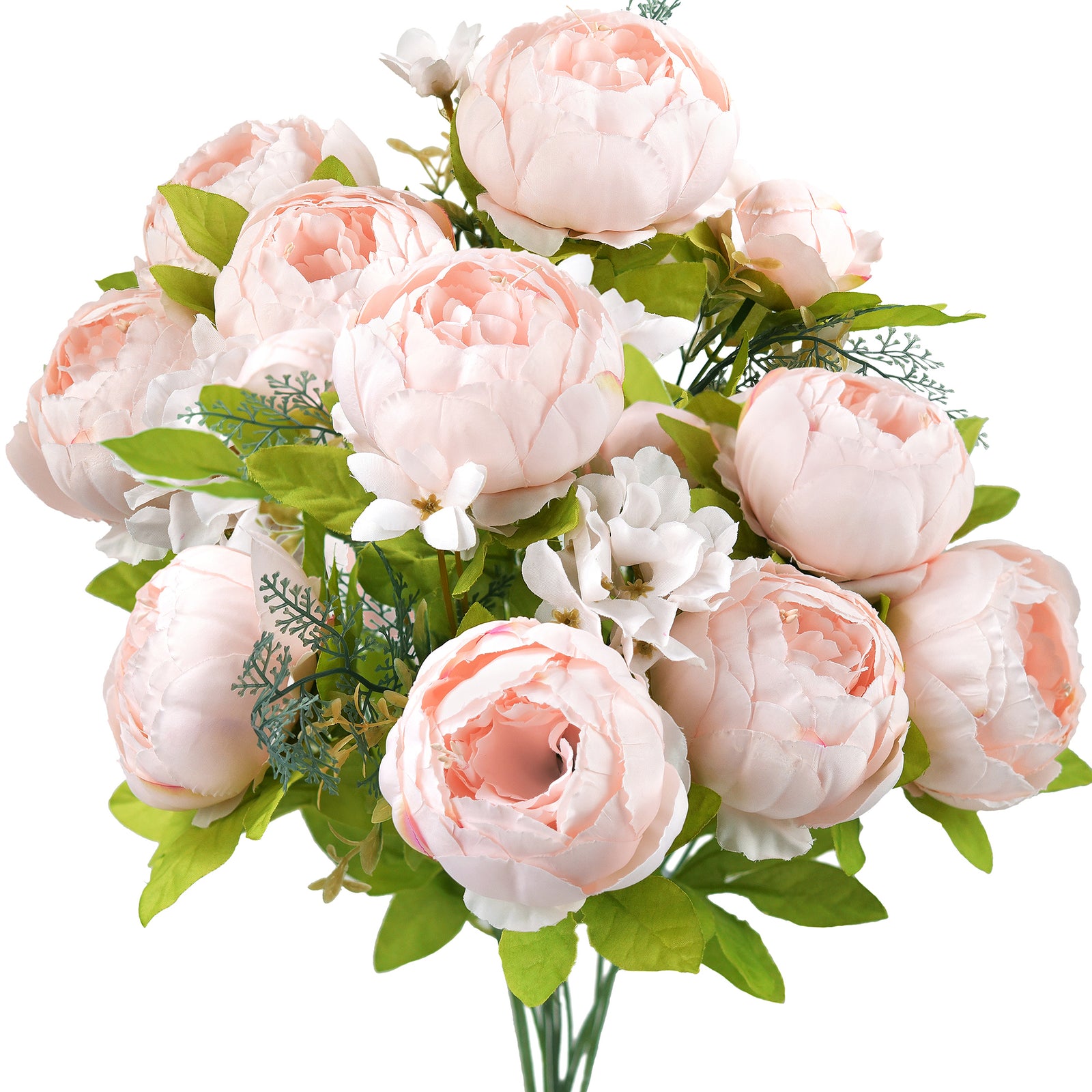 Soft Peach Pink Vintage Artificial Peonies Silk Flowers and Hydrangeas for Wedding Bridal Home Decor – Beautiful Floral Centerpiece Bouquet (Tender Petal)