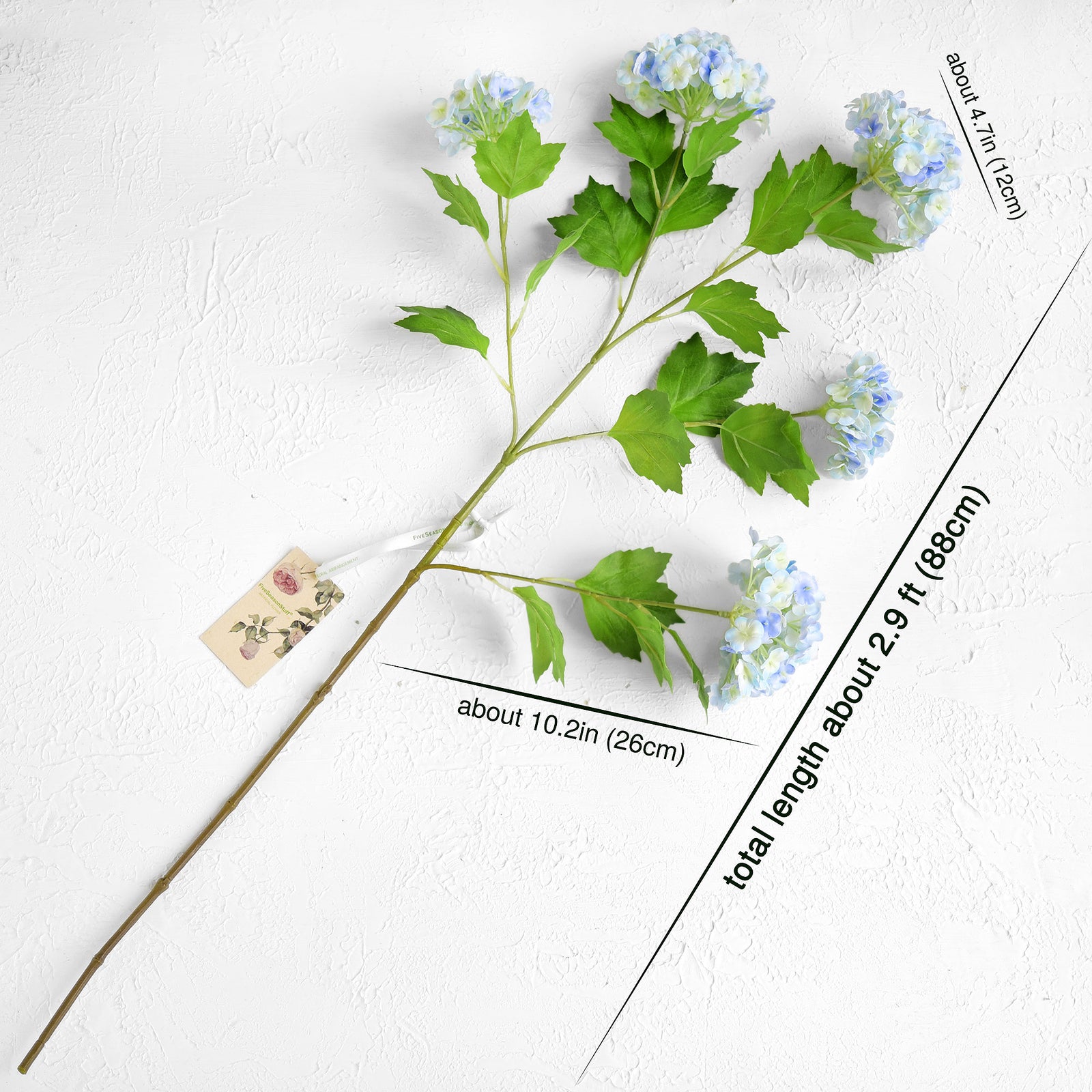 Cloudy Blue Snowball Viburnum Long Stem Artificial Flowers 2 Stems