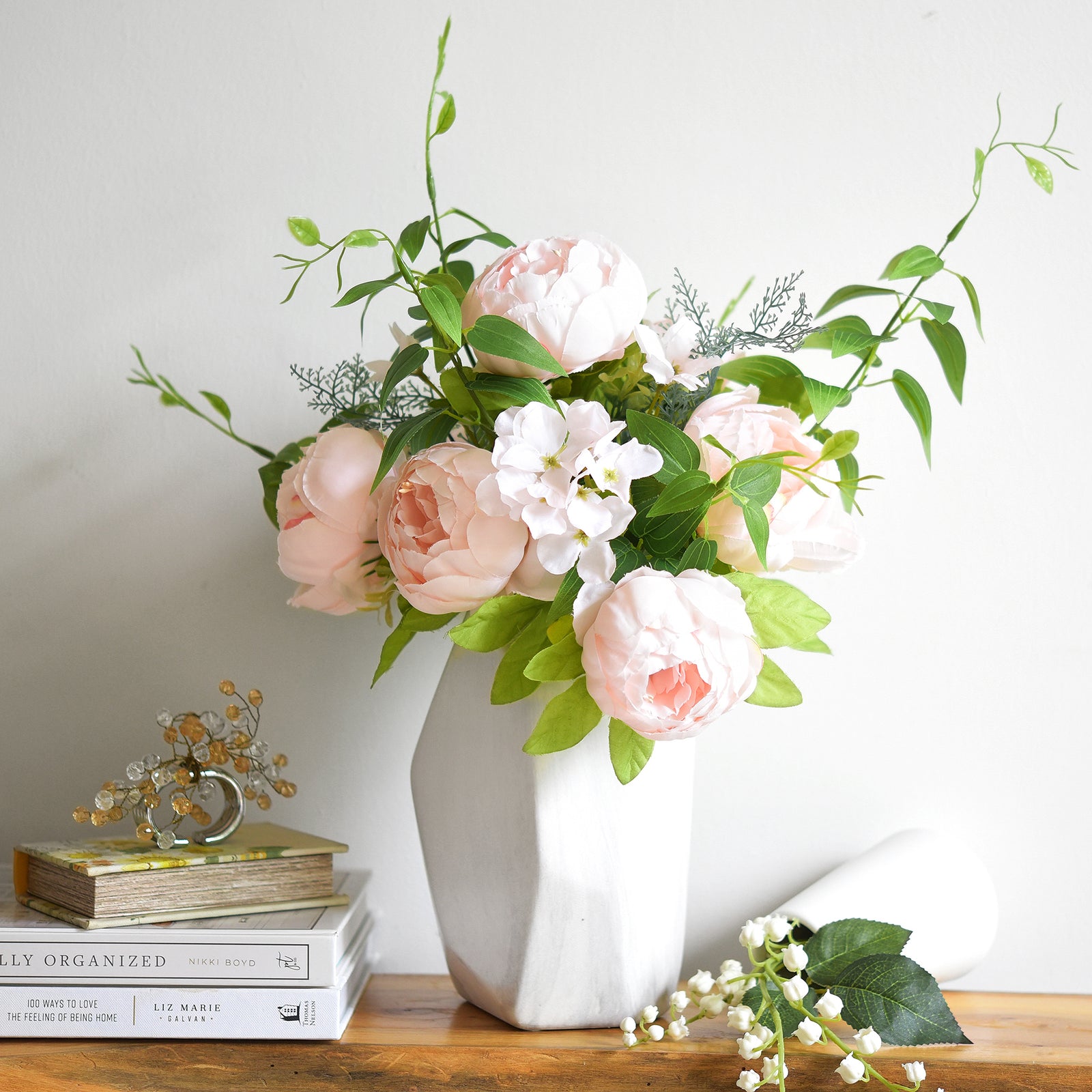 Soft Peach Pink Vintage Artificial Peonies Silk Flowers and Hydrangeas for Wedding Bridal Home Decor – Beautiful Floral Centerpiece Bouquet (Tender Petal)