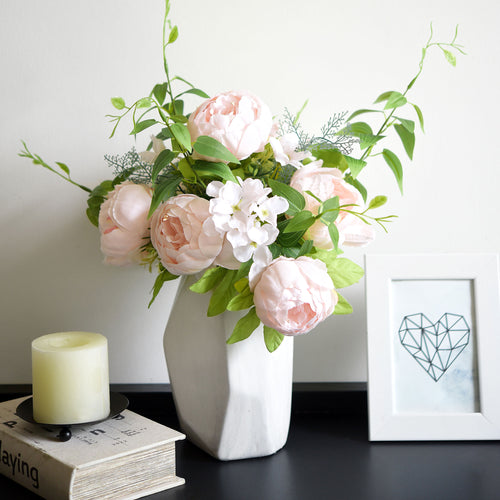Soft Peach Pink Artificial Peony & Hydrangea Bouquet