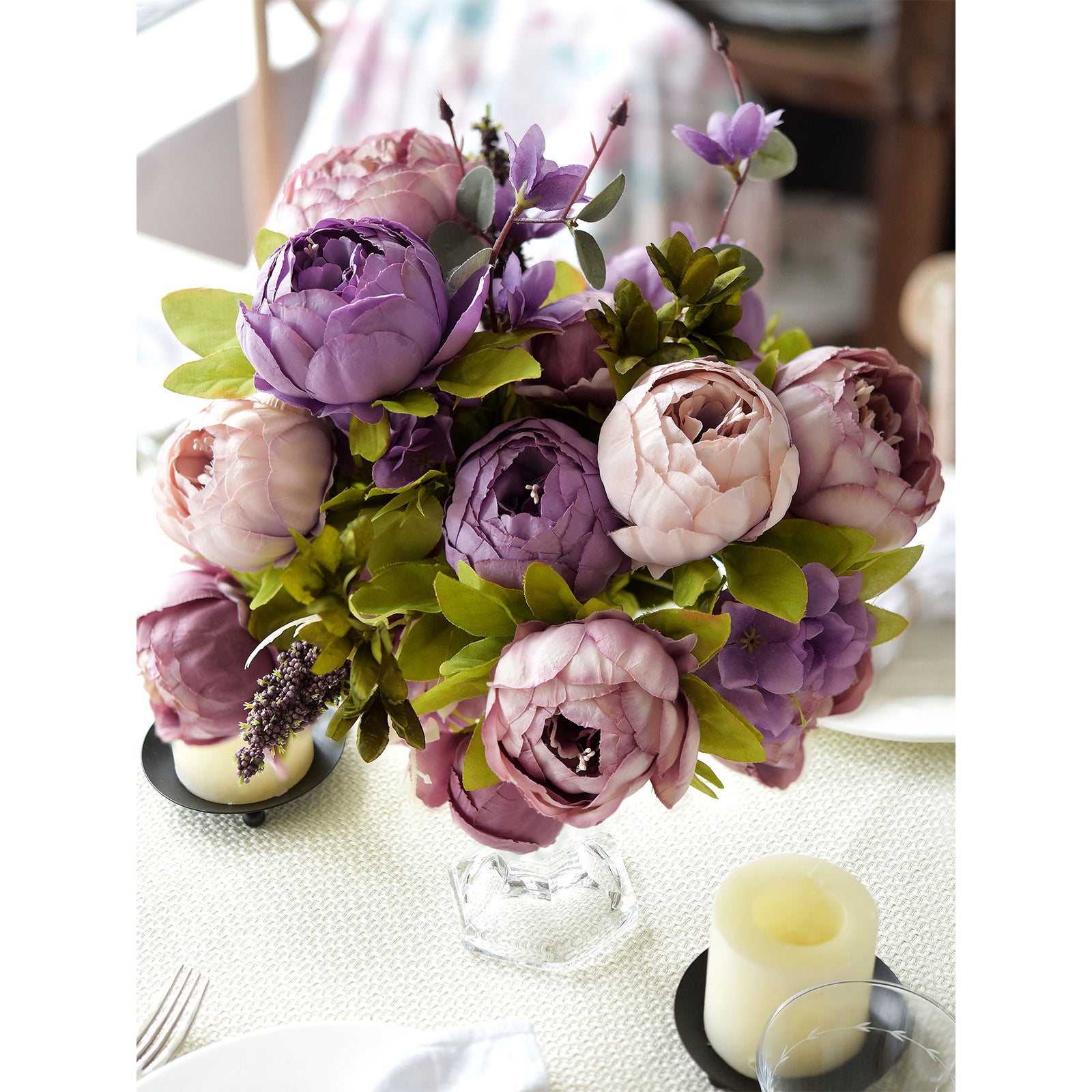 Rustic Harmony: A Bouquet of Rosie Brown, Dusty Pink, Lavender, and Dusty Purple Silk Peonies