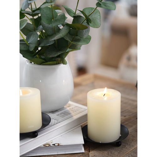 2 Black Plated Round Iron Candle Holders for Pillar Votive Wax Candles