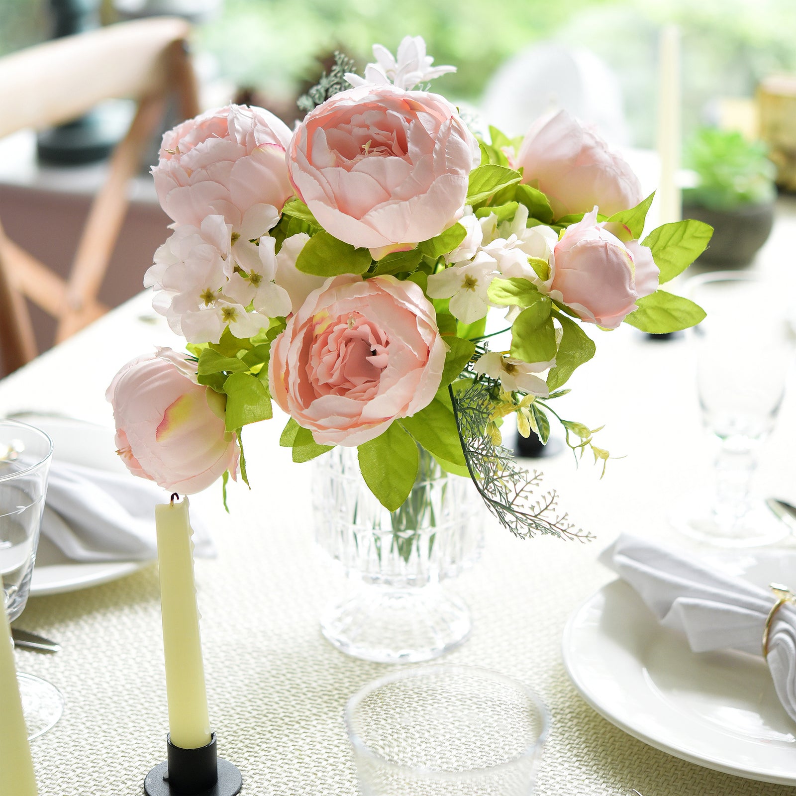 Soft Peach Pink Vintage Artificial Peonies Silk Flowers and Hydrangeas for Wedding Bridal Home Decor – Beautiful Floral Centerpiece Bouquet (Tender Petal)