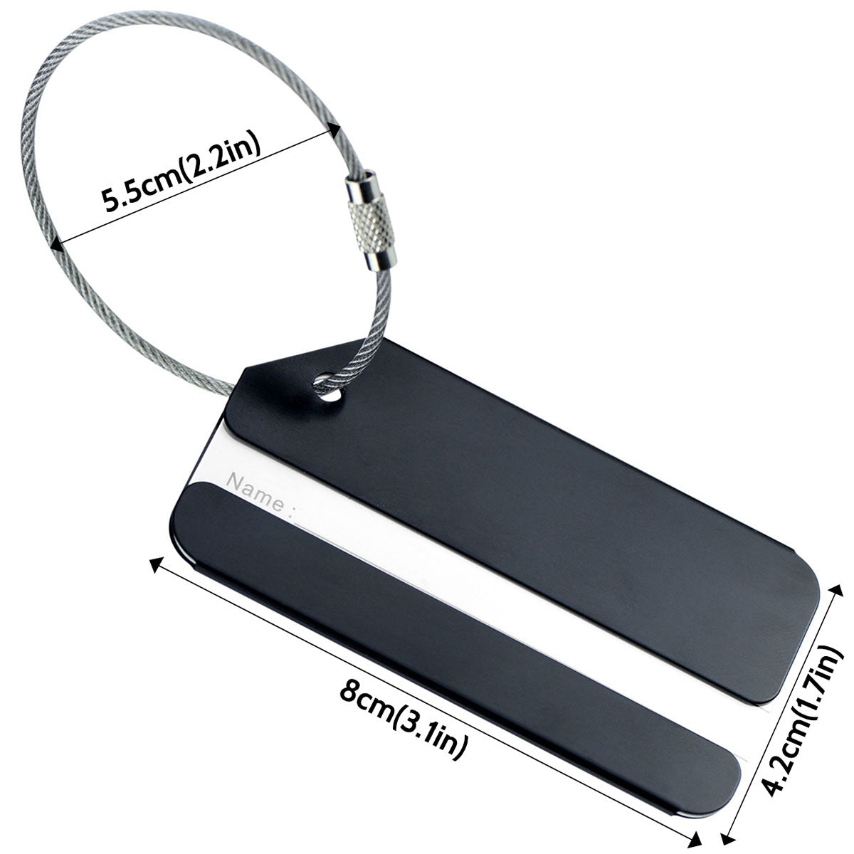 Set of 6 Metal Luggage Tags with Steel Cable – Black