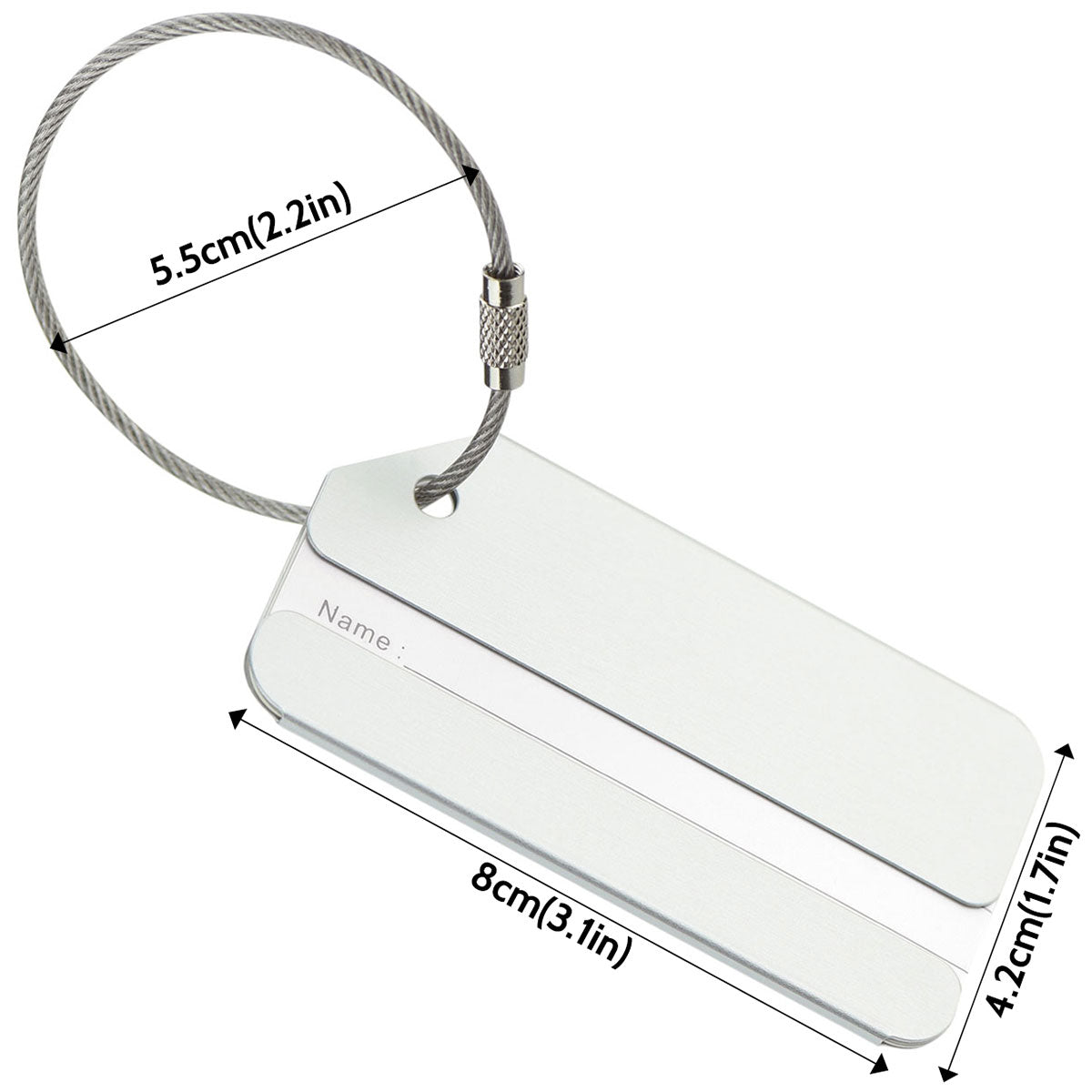 Set of 6 Metal Luggage Tags with Steel Cable – Silver