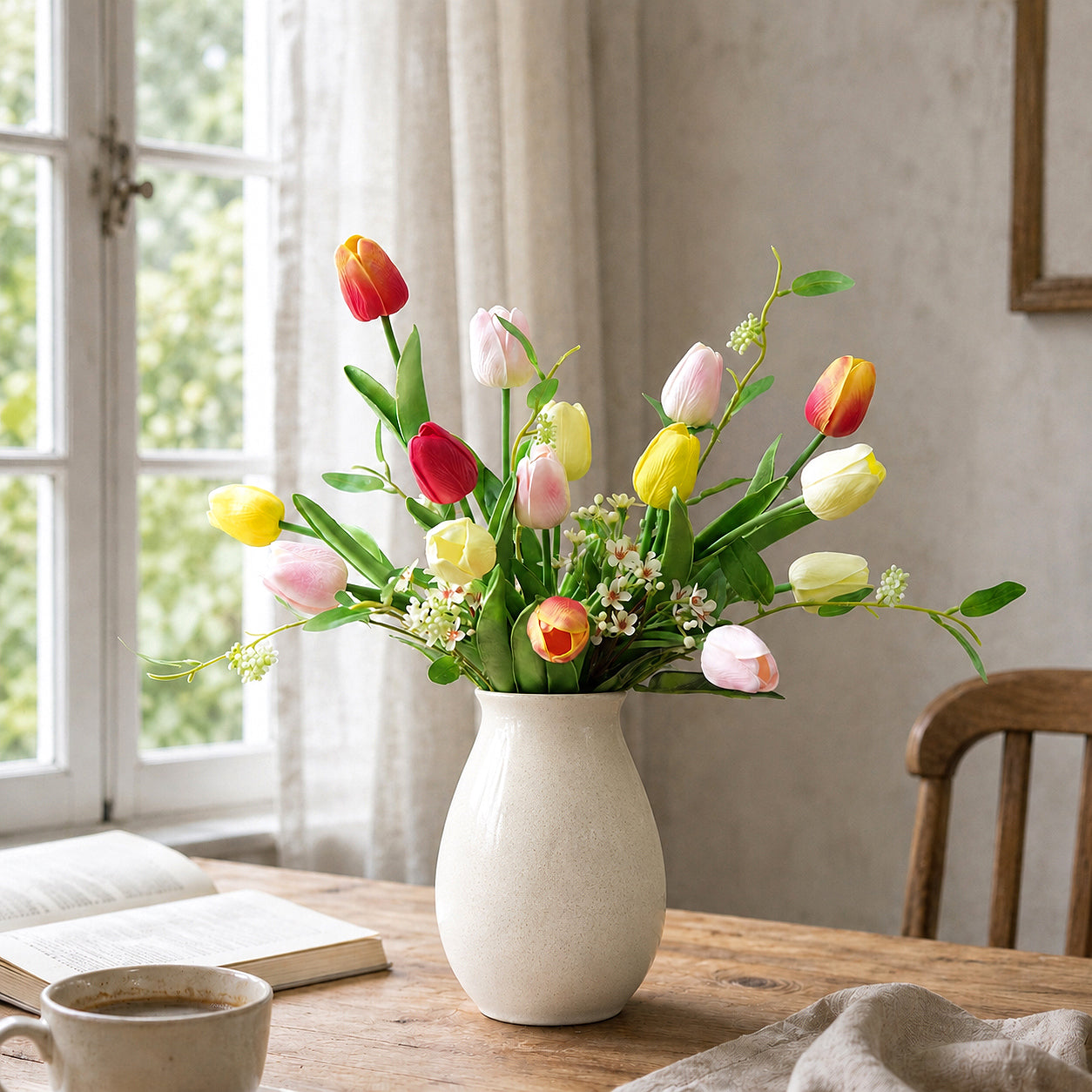 Real Touch Artificial Tulips, Mixed Colors, Set of 15