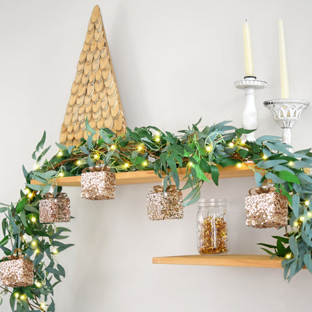 Lighted Willow Leaf Artificial Garlands with Gift Ornaments and Remote