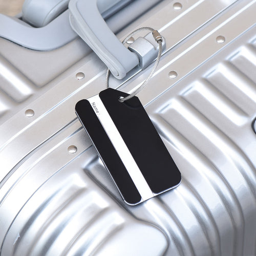 Set of 6 Metal Luggage Tags with Steel Cable – Black