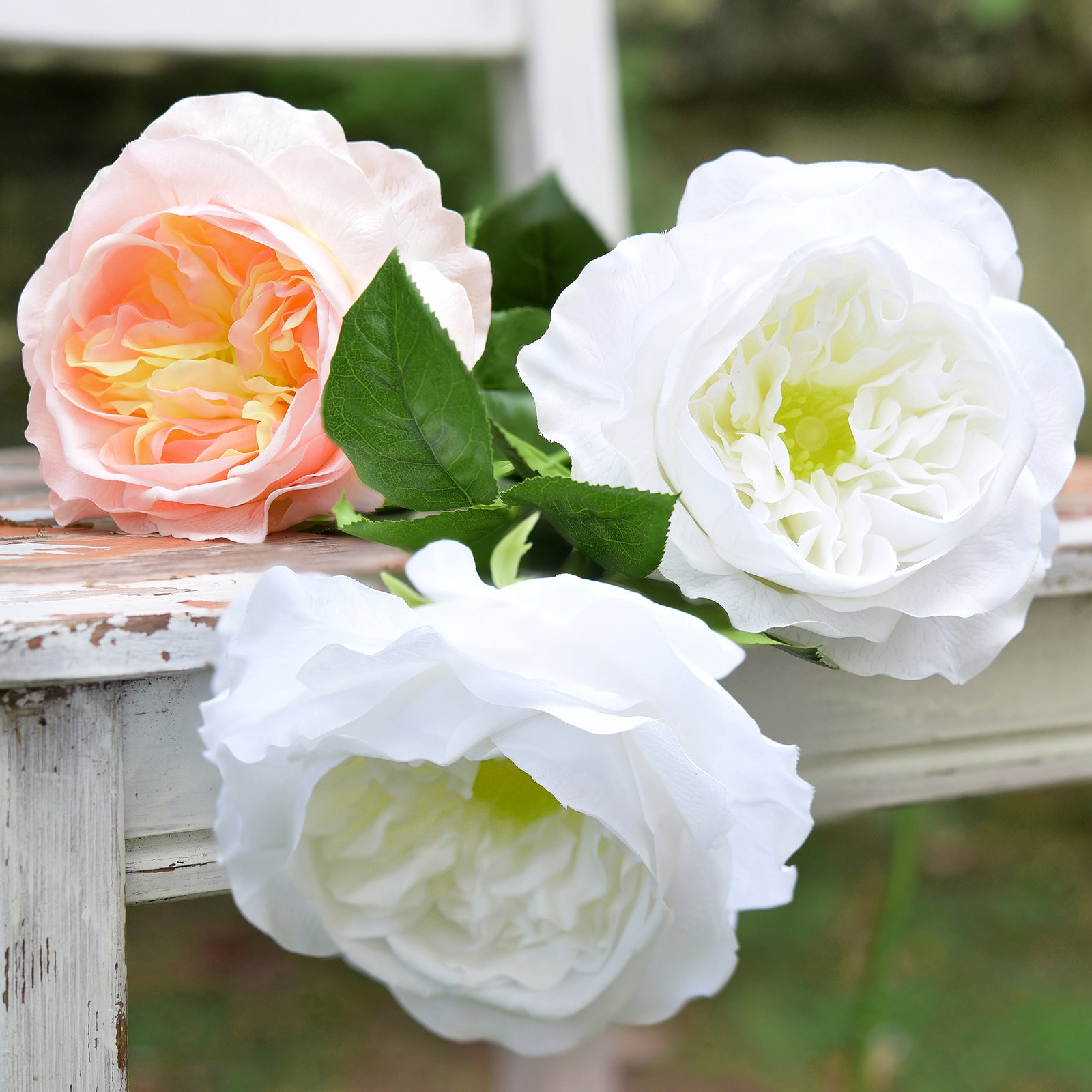 White Smoke Real Touch Garden Roses Large Blooms 2 Long Stems