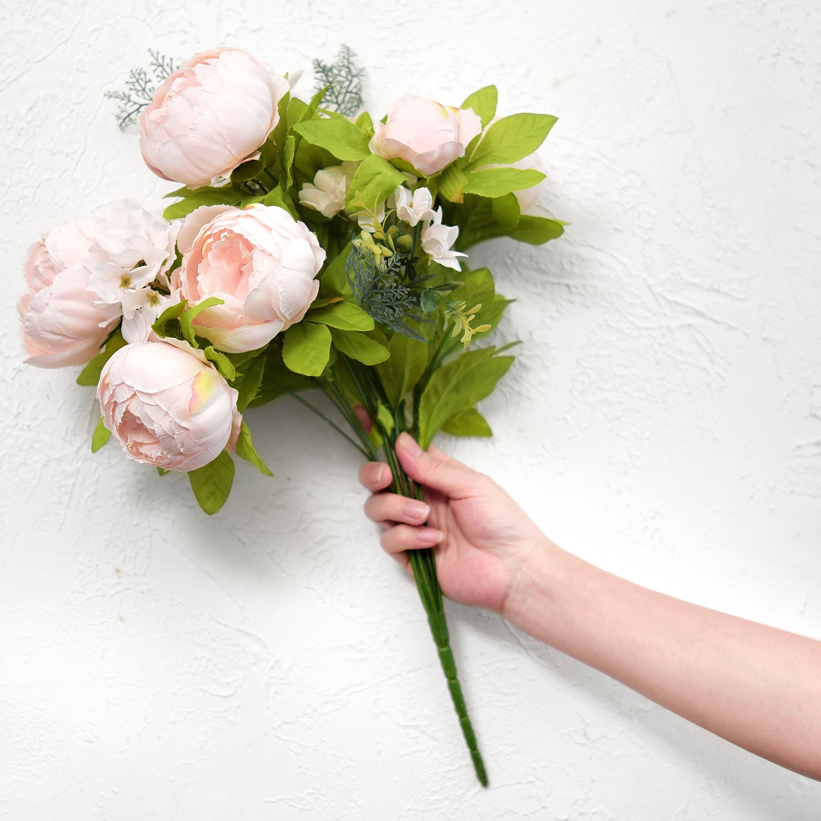 Soft Peach Pink Artificial Peony & Hydrangea Bouquet
