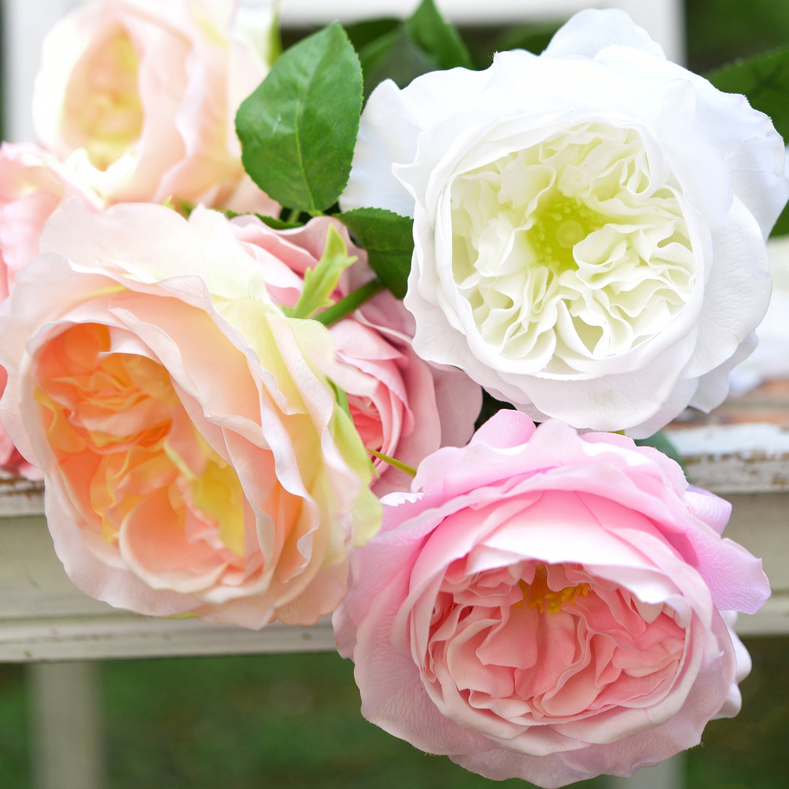 White Smoke Real Touch Garden Roses Large Blooms 2 Long Stems