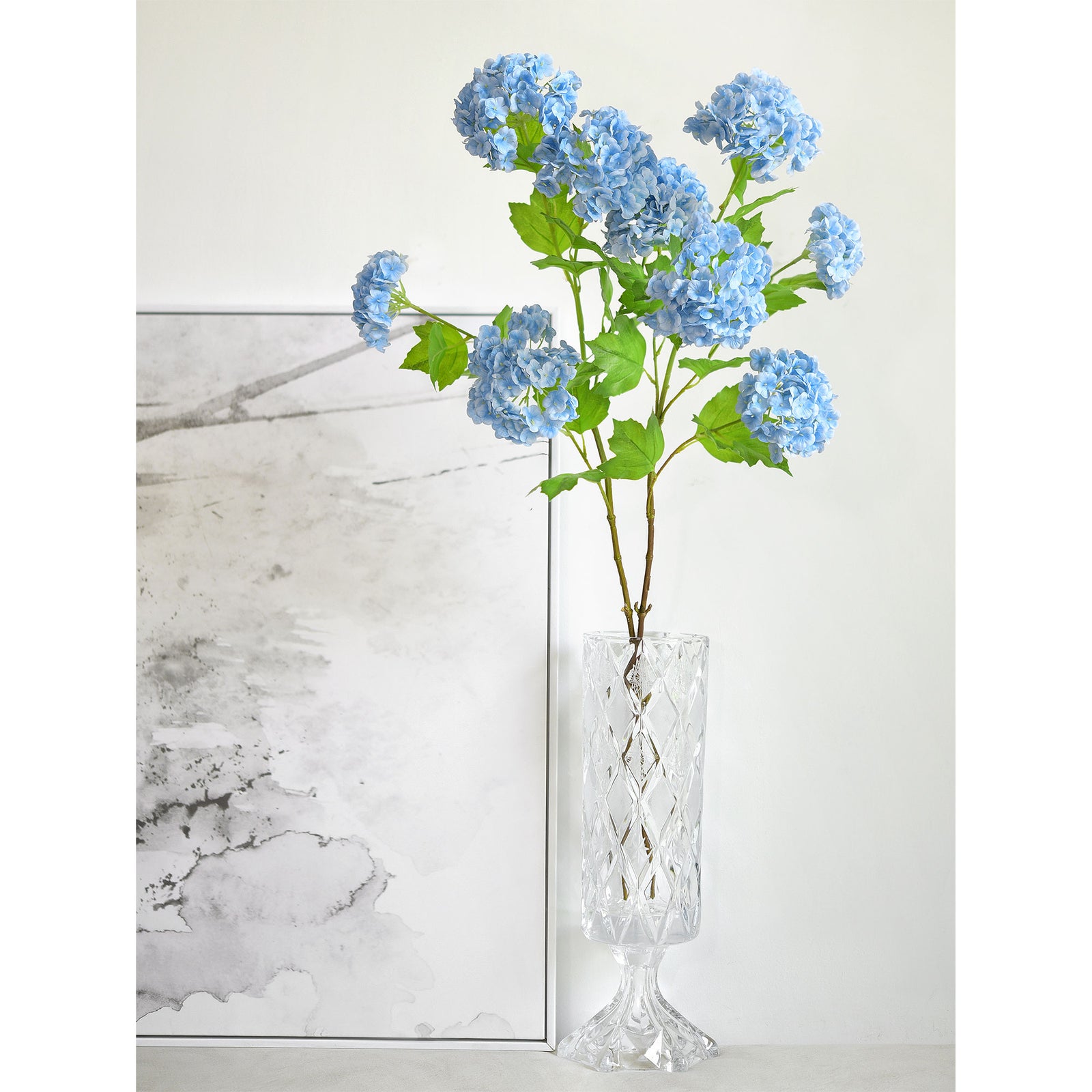Carolina Blue Snowball Viburnum Long Stem Artificial Flowers 2 Stems
