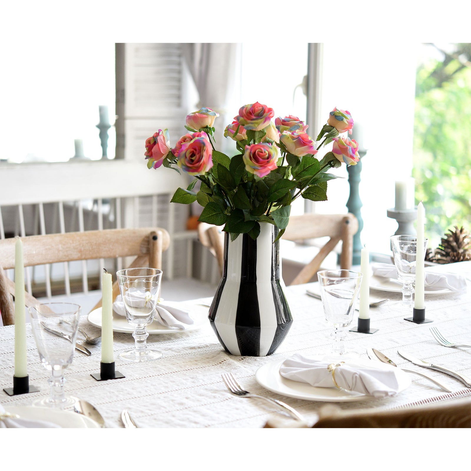 4 Black Plated Iron Candle Holders with Square Base for Taper Wax Candlesticks