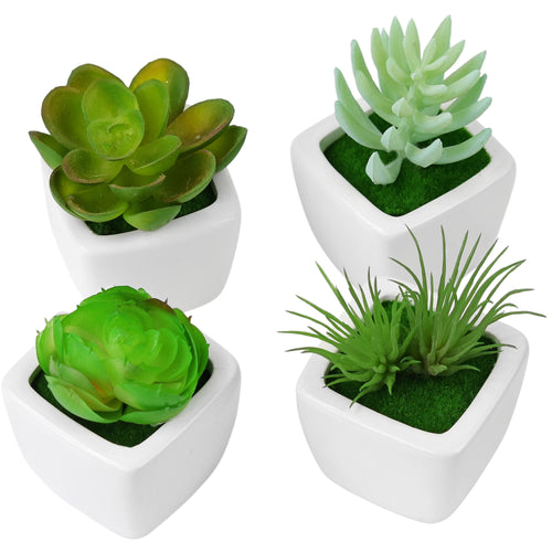 Set of 4 Mini Artificial Potted Green Succulent Plants/Faux Bonsai Aloe (Style B)