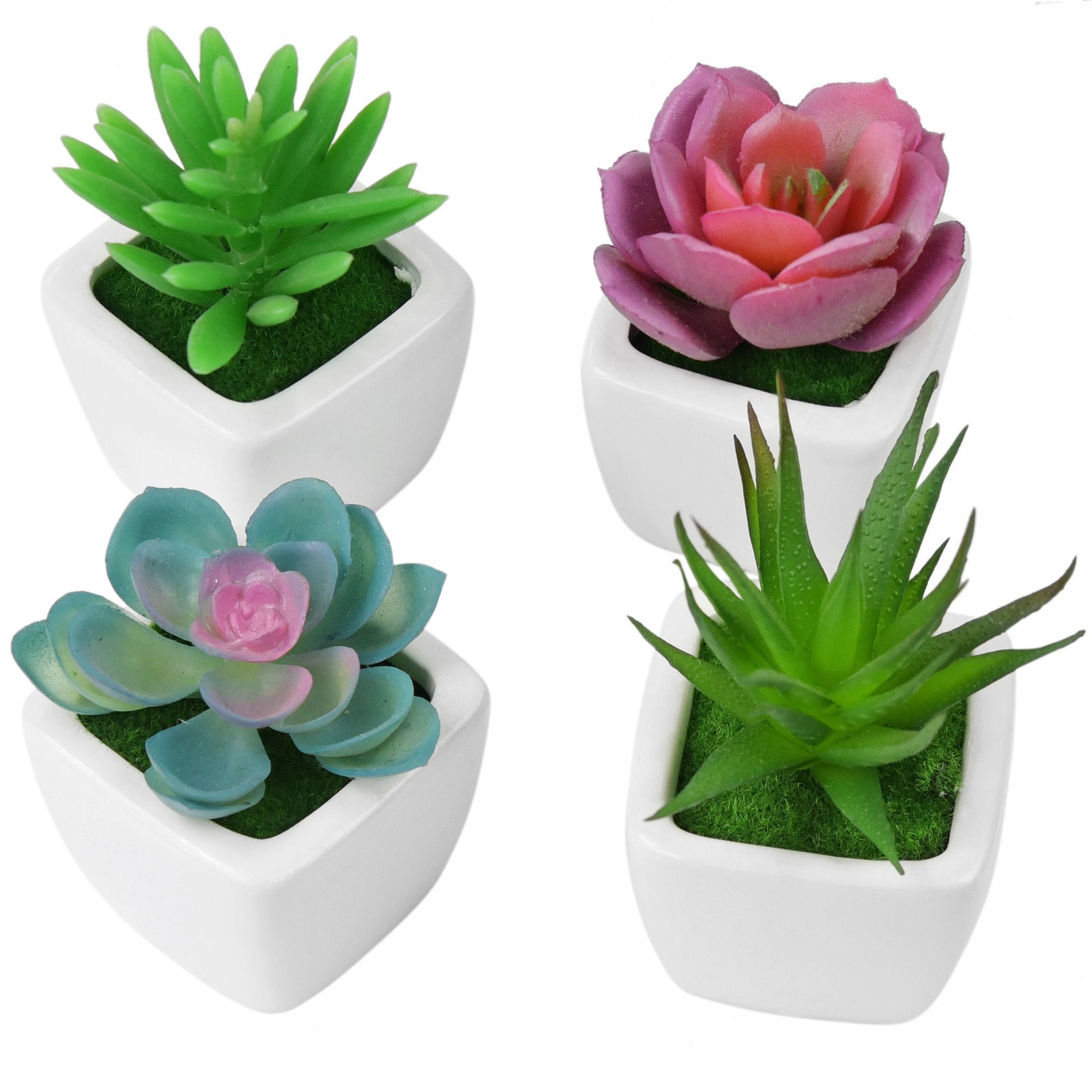 mini faux succulent plants Set of 4 Mini Artificial Potted Green Succulent Plants Faux Bonsai Aloe – FiveSeasonStuff
