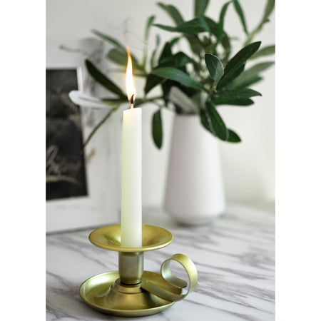 2 Gold Plated Iron Saucer Vintage Iron Candle Holders with Handle for Taper Wax Candlesticks