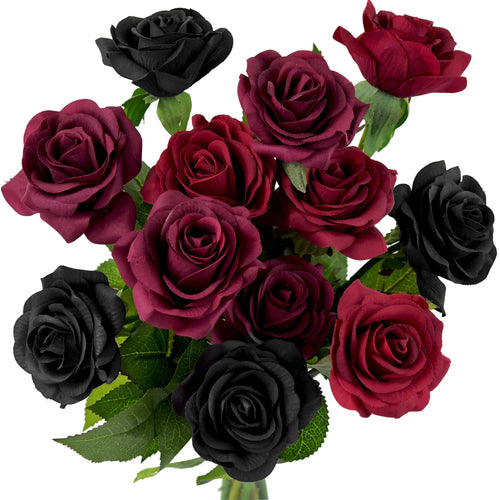 ''Midnight Gothic'' Rose Bouquet Artificial Flowers 12 Stems