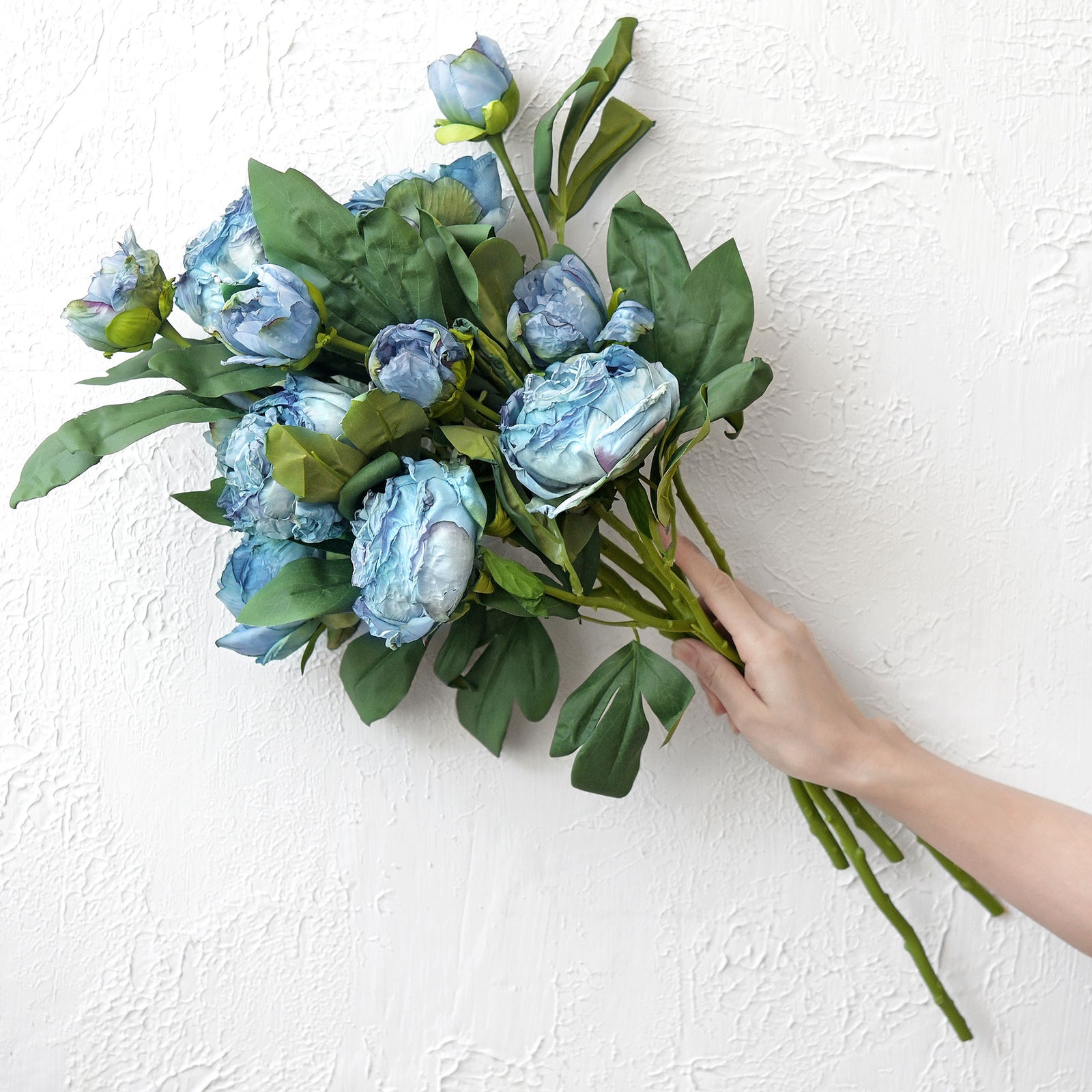 Dusty Blue Nostalgic Sentimental Rustic Vintage Silk Peony Artificial Flower Bouquet 6 Stems