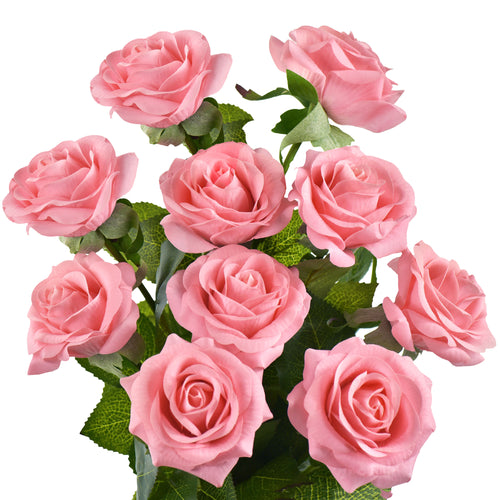 Pink Real Touch Silk Artificial Flowers ‘Petals Feel and Look like Fresh Roses 10 Stems