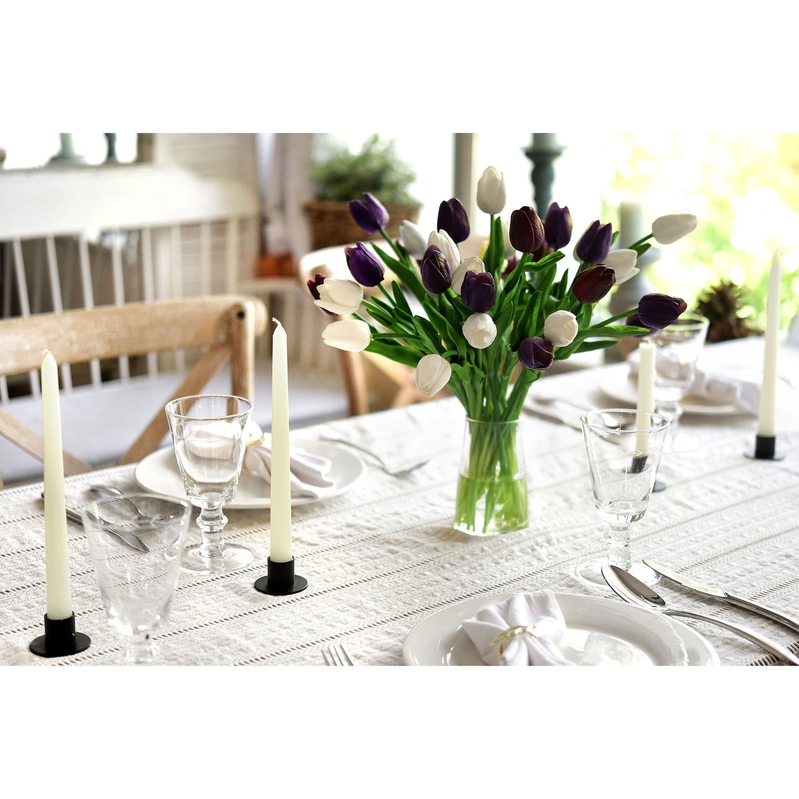 4 Black Plated Iron Candle Holders with Round Base for Taper Wax Candlesticks