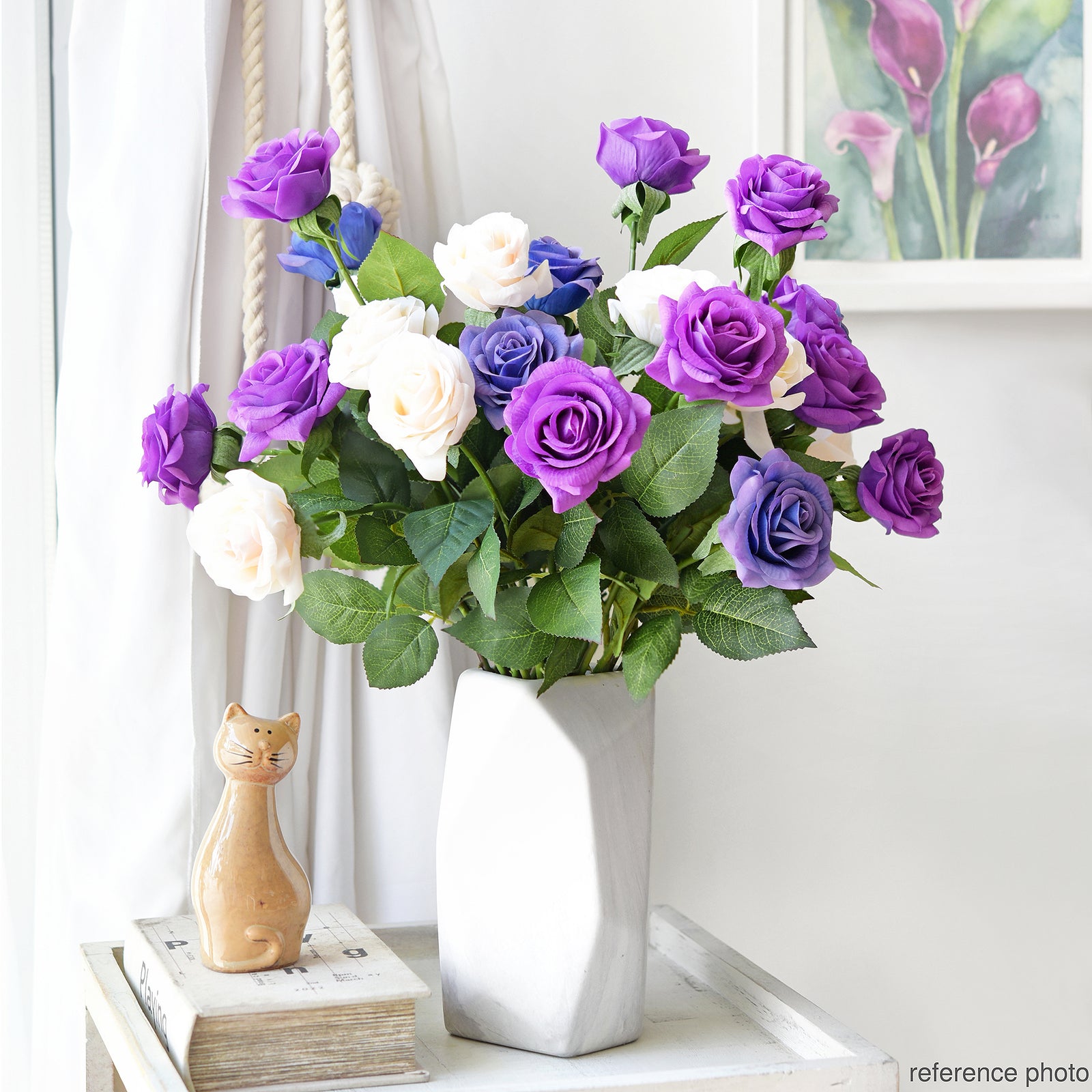 Real Touch 10 Stems Violet Silk Artificial Roses Flowers ‘Petals Feel and Look like Fresh Roses'