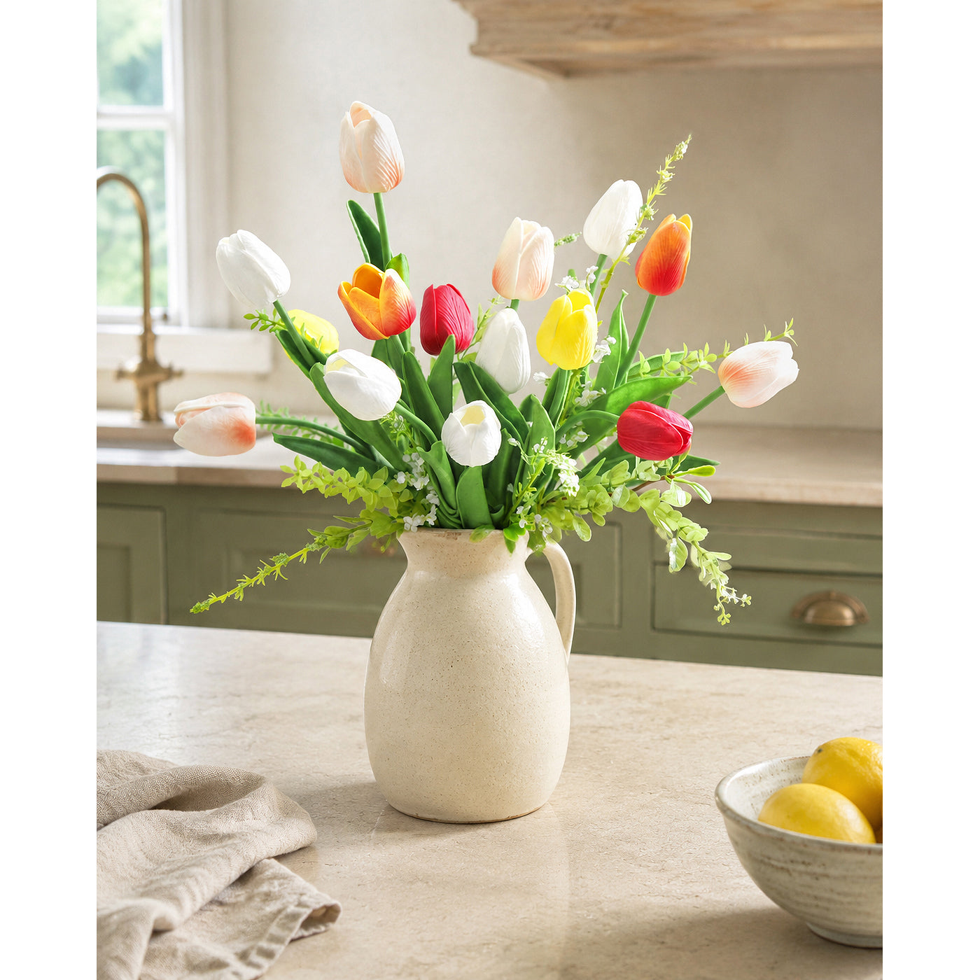 Real Touch Artificial Tulips, Mixed Colors, Set of 15