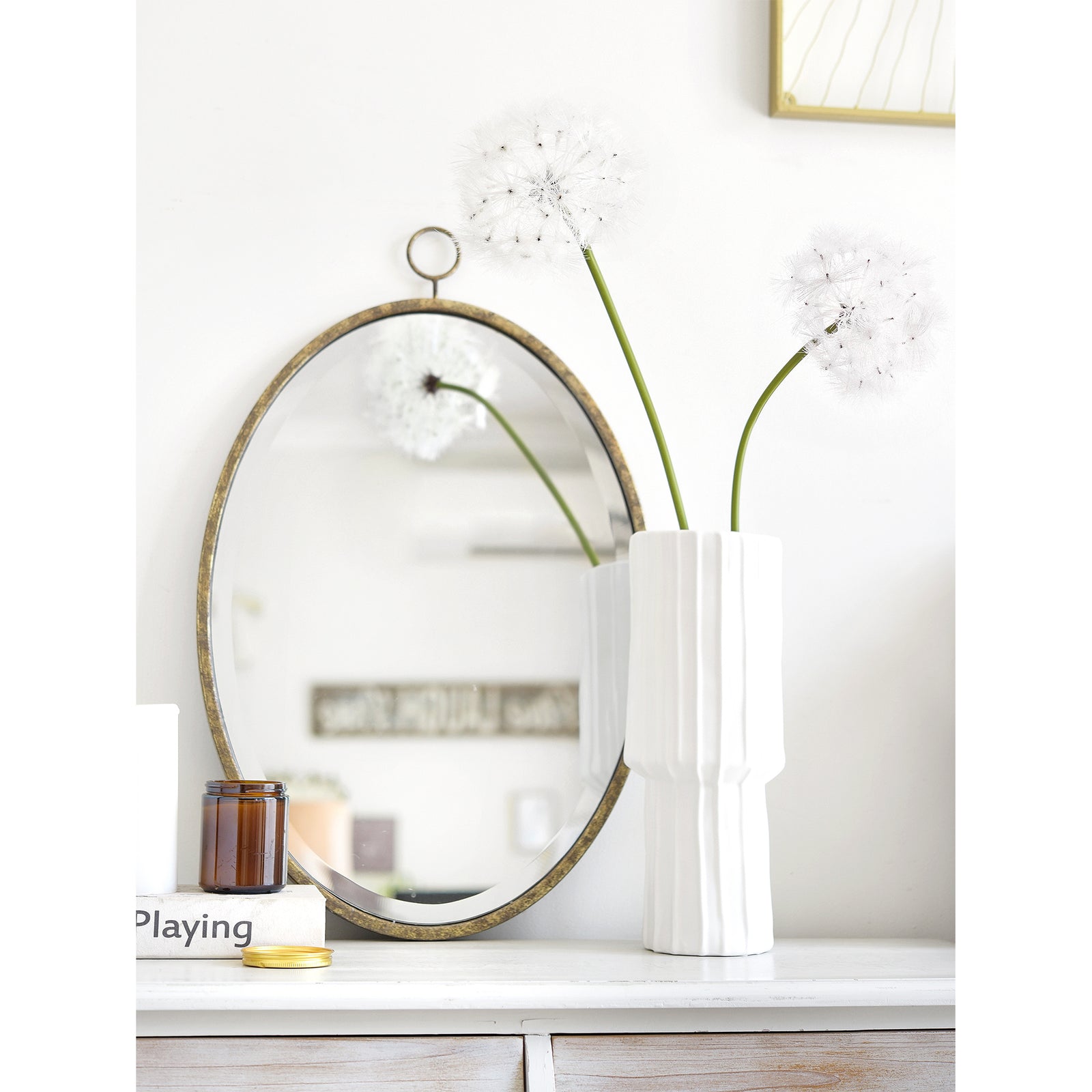 Oversized White Artificial Dandelion Stems, Set of 2