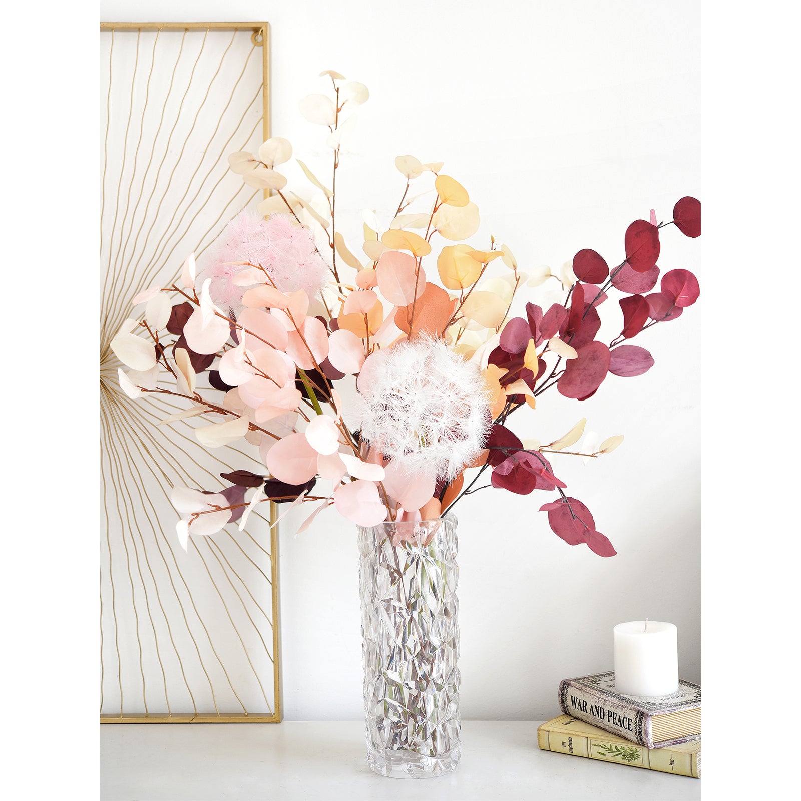 Oversized White Artificial Dandelion Stems, Set of 2