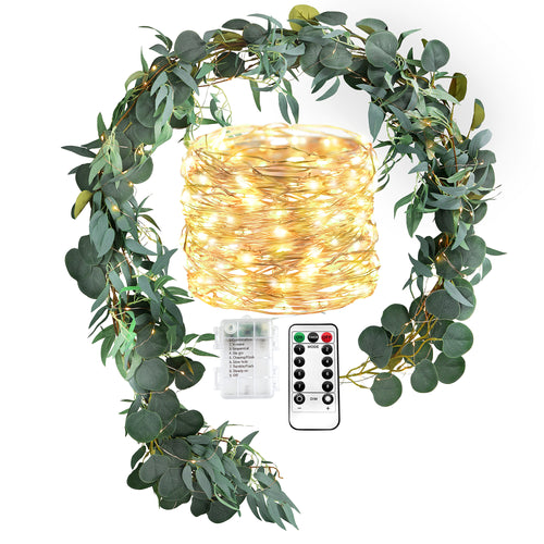 Woodland Whispers: Rustic Willow and Eucalyptus Garlands with 33 Feet 100 LED String Lights (Battery-Powered)