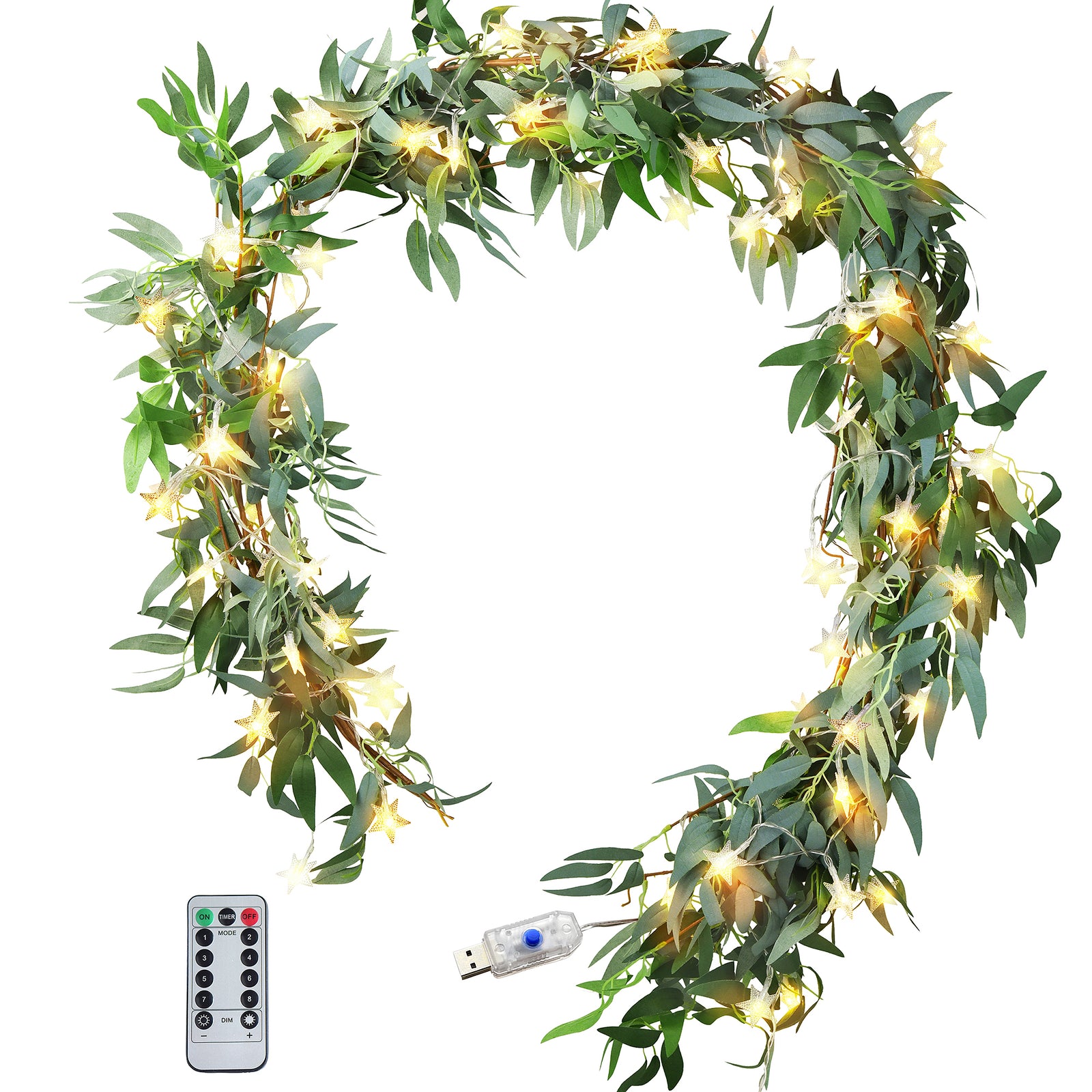 Enchanting Decor: Pair of Flexible Rustic Willow Garlands adorned with 33 Feet Starry String Lights (USB Operated) by FiveSeasonStuff Floral