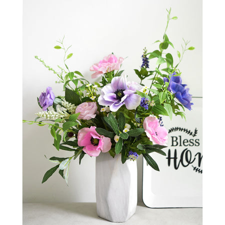 9 Long Stems of ‘Real Touch’ (Refreshing Pink) Artificial Anemone Silk Flowers with Leaves 48cm (18.9 inches)