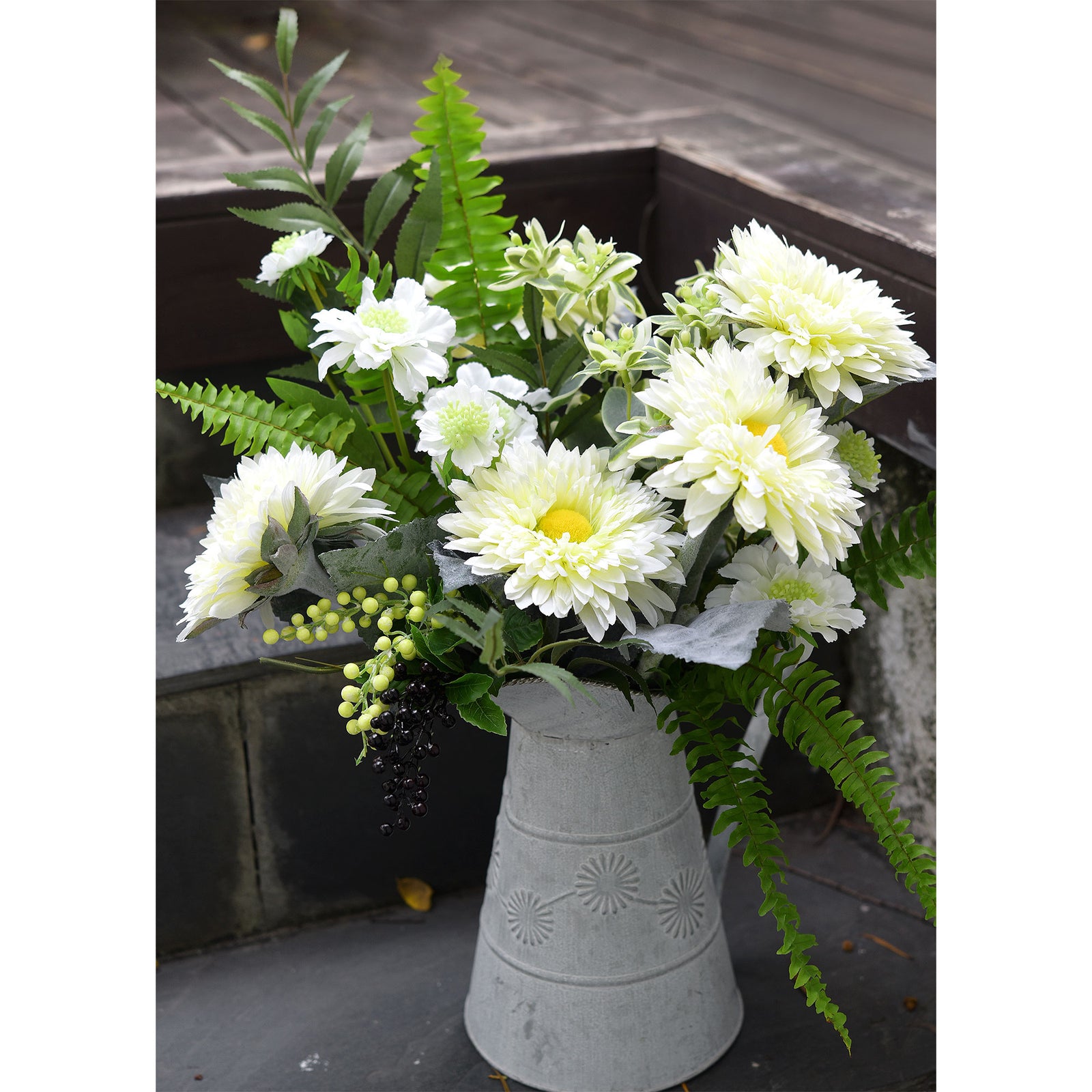 Artificial Sunflowers, Floral White Flowers Bouquet (6 Single Stems) -FiveSeasonStuff