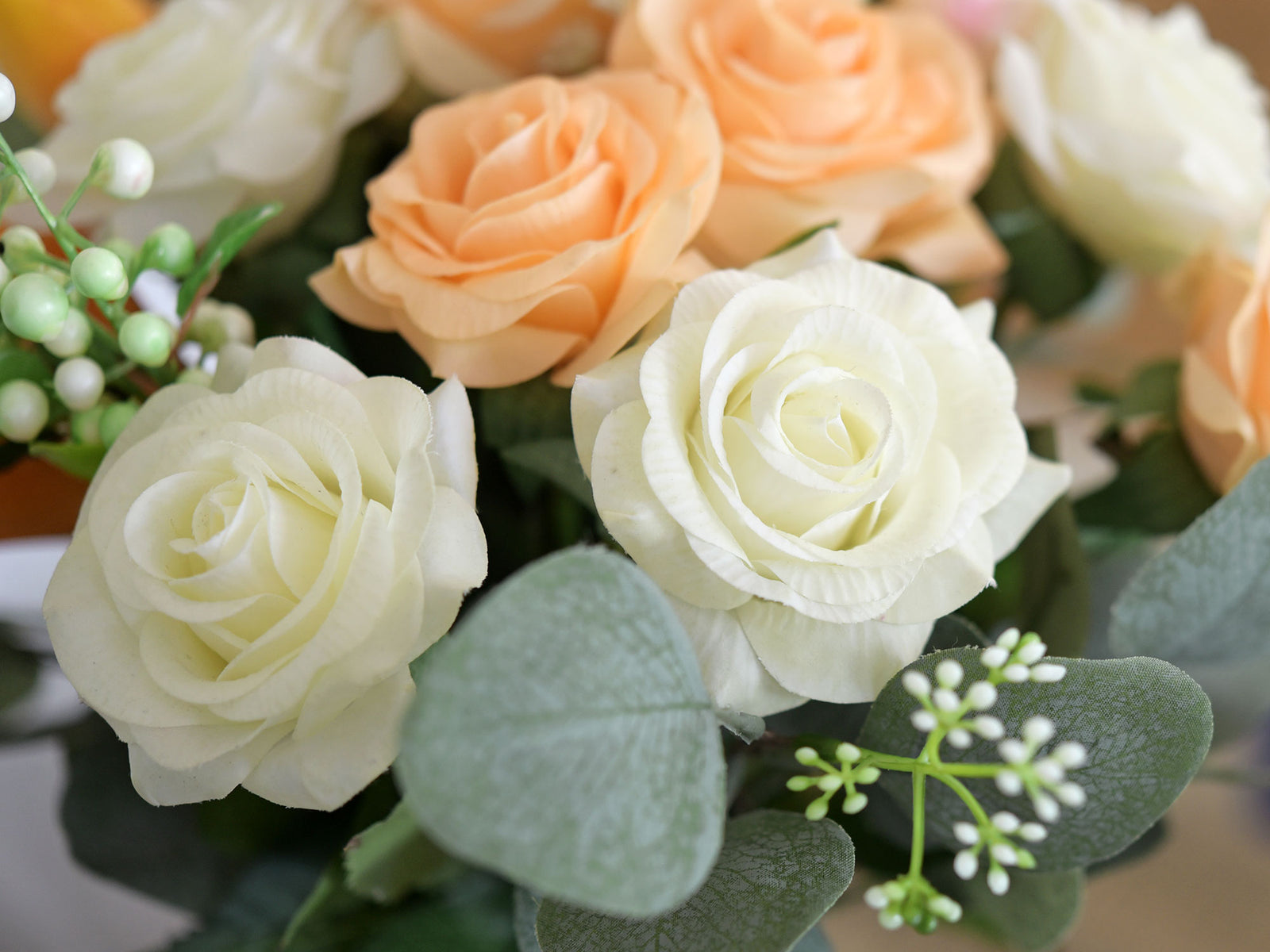 Artificial Flowers Real Touch Silk Roses 10 Stems (White)