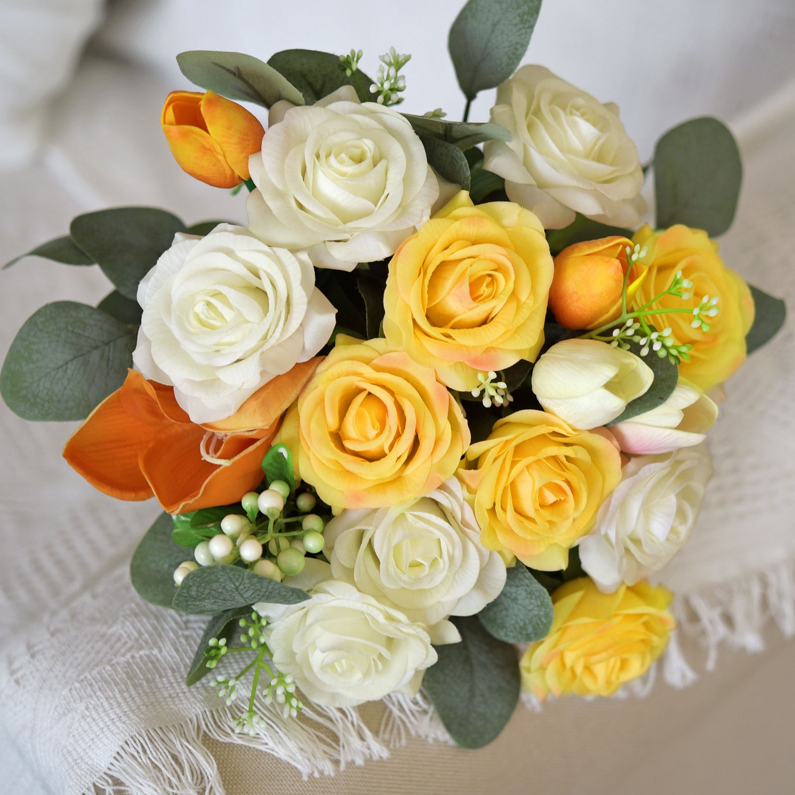 Sun Yellow Real Touch Silk Artificial Flowers ‘Petals Feel and Look like Fresh Roses 10 Stems