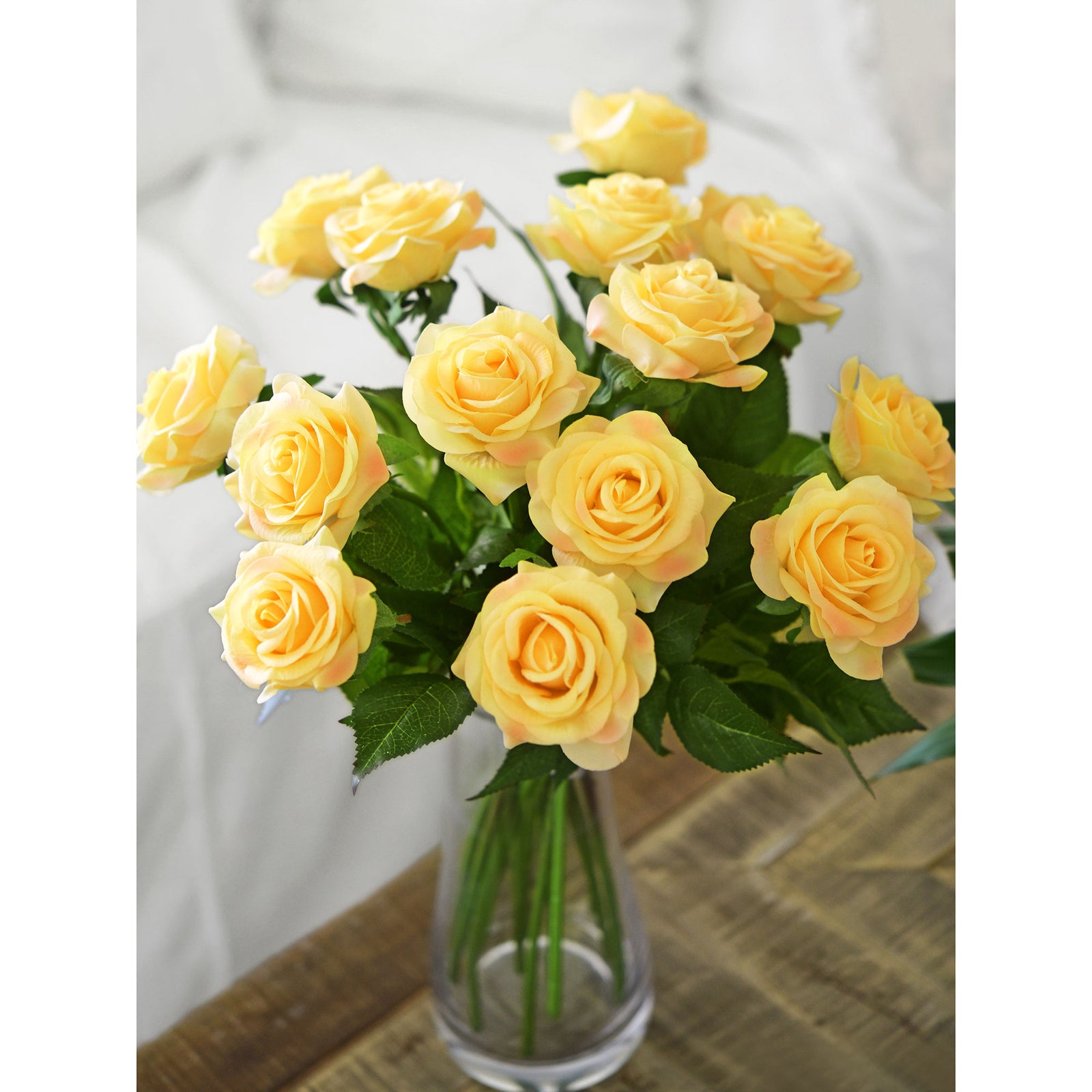 Sun Yellow Real Touch Silk Artificial Flowers ‘Petals Feel and Look like Fresh Roses 10 Stems