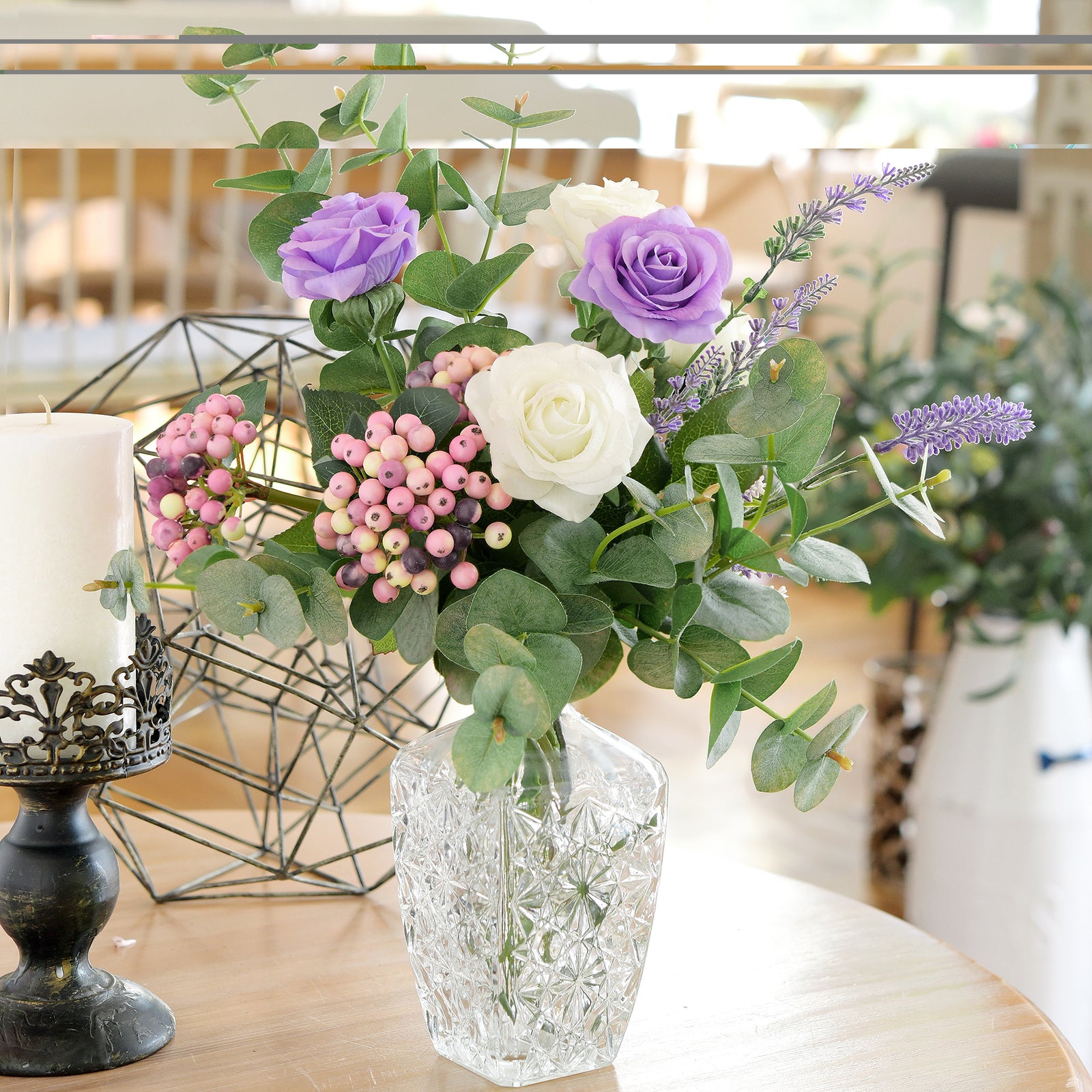 FiveSeasonStuff 2 Stems of Real Touch Artificial Holly Berries Floral Arrangement (Blush Violet)