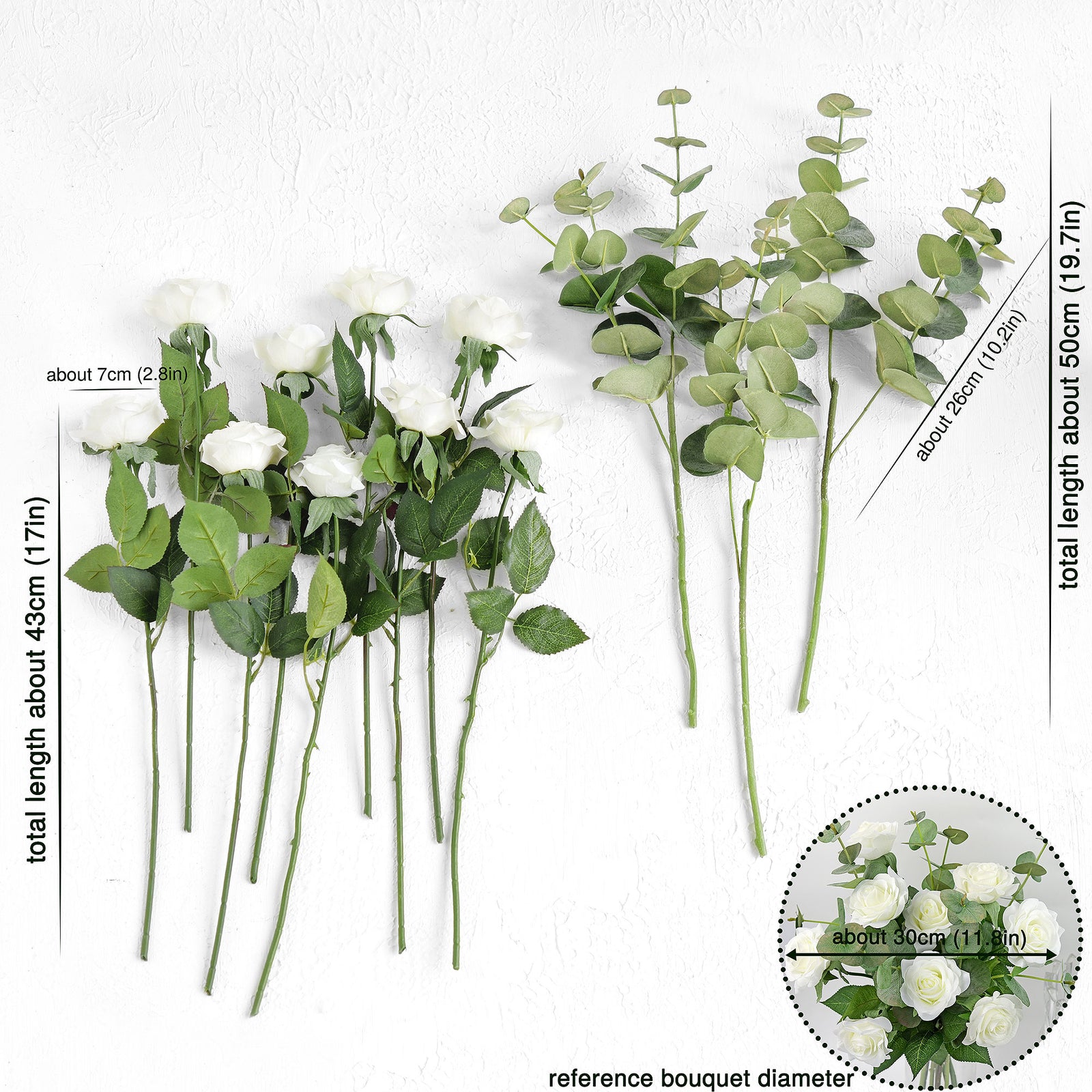 White Roses with Eucalyptus Leaves Bouquet Artificial Flowers