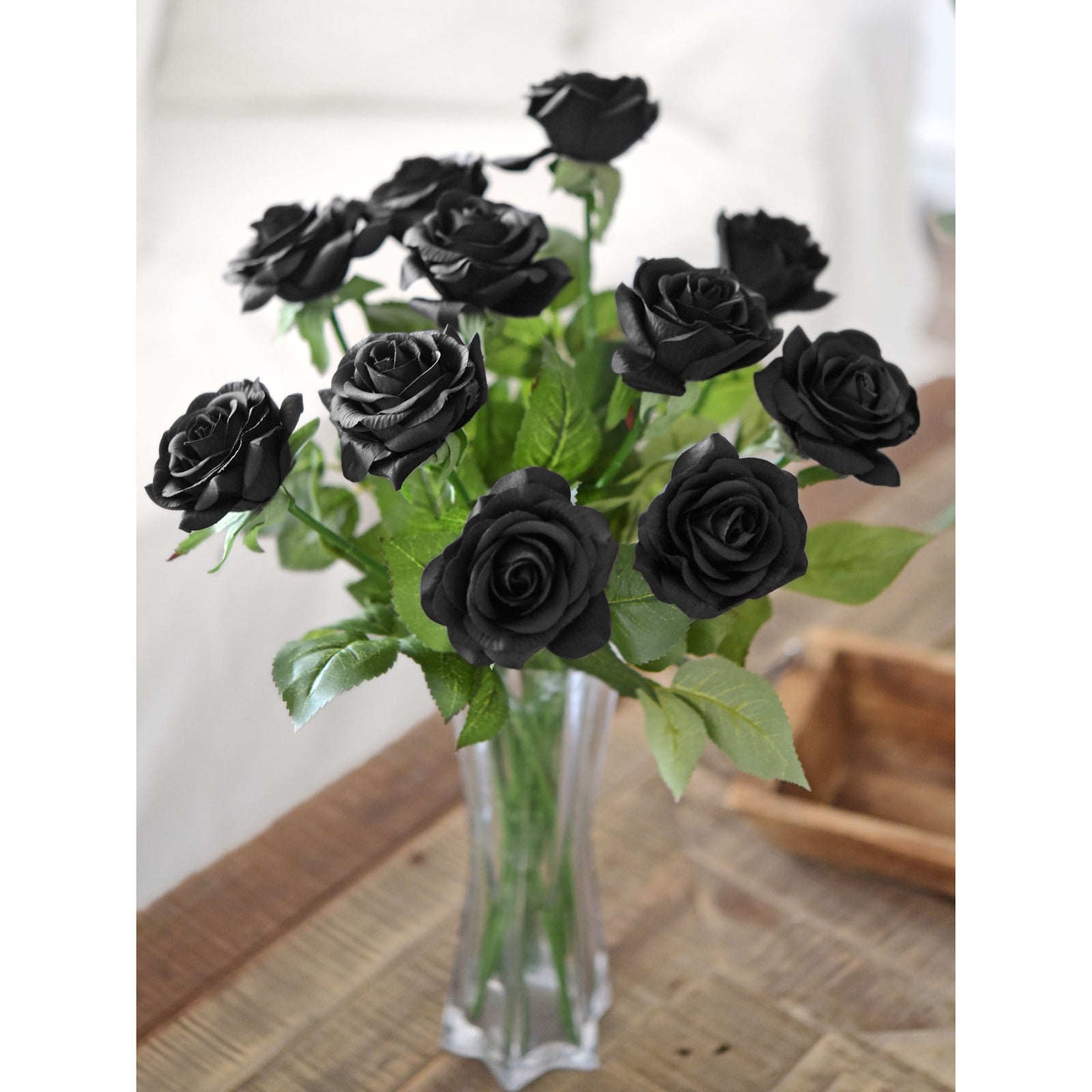 Real Touch 10 Stems Black Silk Artificial Roses Flowers ‘Petals Feel and Look like Fresh Roses