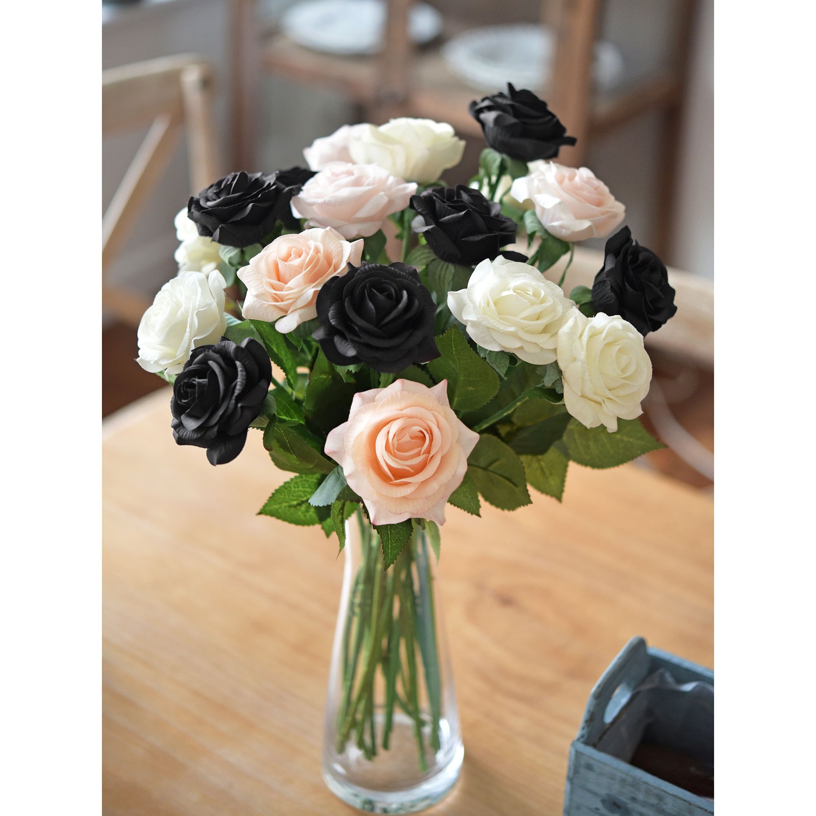 Real Touch 10 Stems Black Silk Artificial Roses Flowers ‘Petals Feel and Look like Fresh Roses