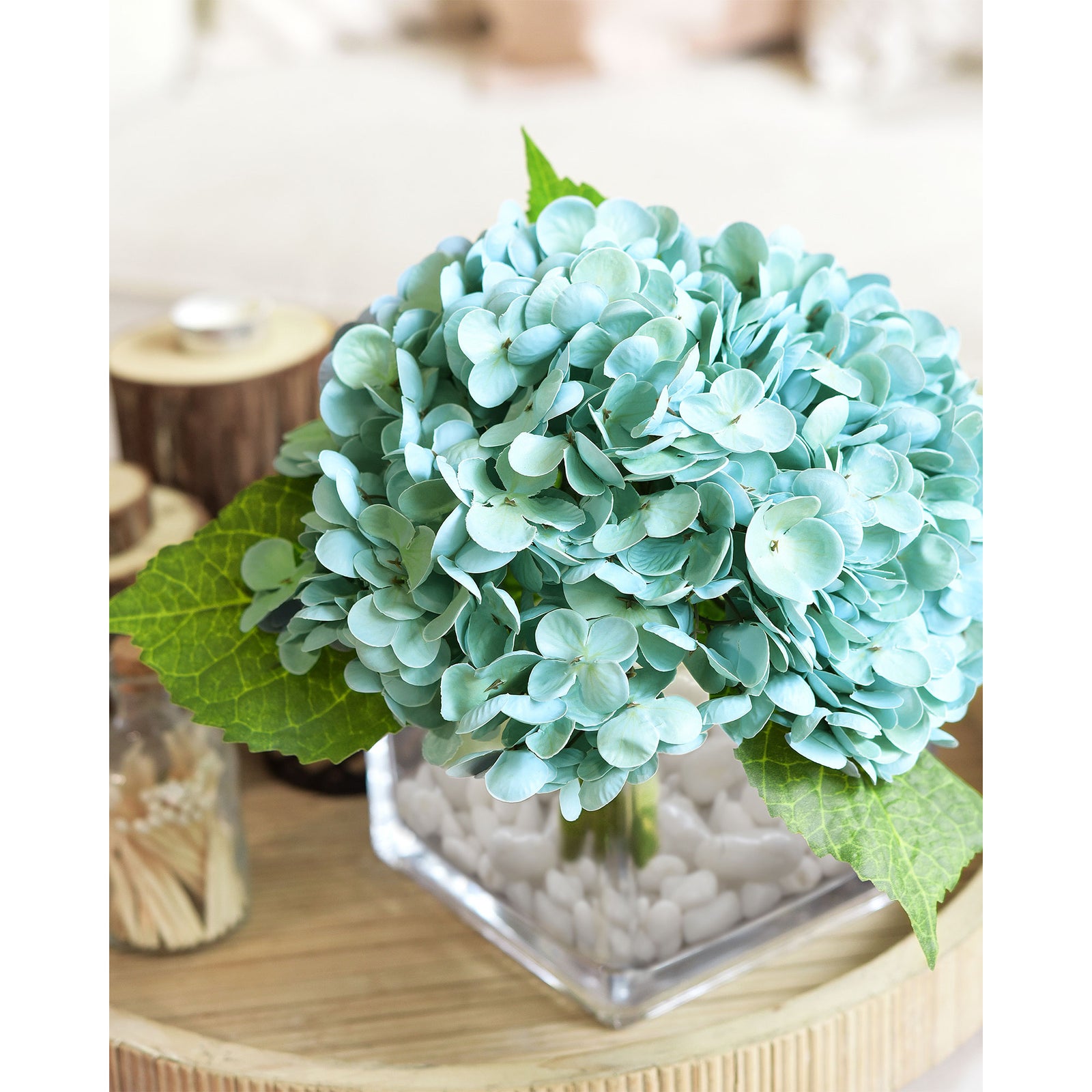 2 Stems Pale Jade Green Real Touch Petals and Leaves Artificial Hydrangea Flowers Long Stem Floral Arrangement | for Wedding Bridal Party Home Décor DIY Floral Decoration